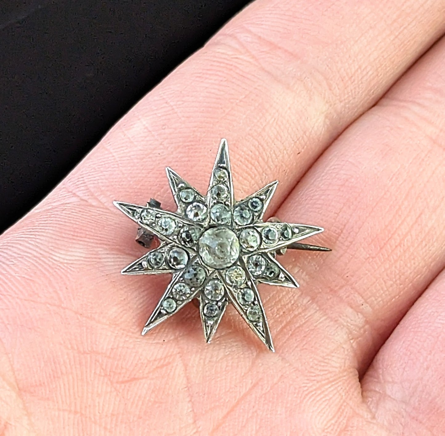 Antique North Star brooch, Sterling silver and Paste
