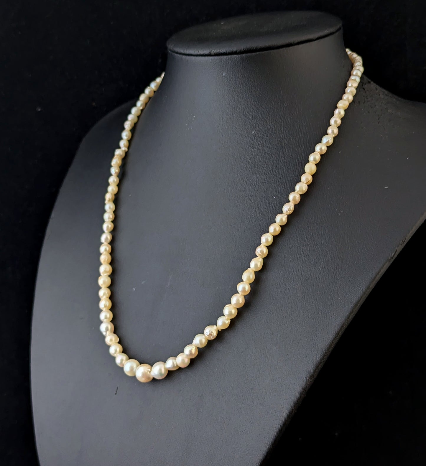 Vintage Cultured Pearl necklace, 9ct gold clasp, baroque shape