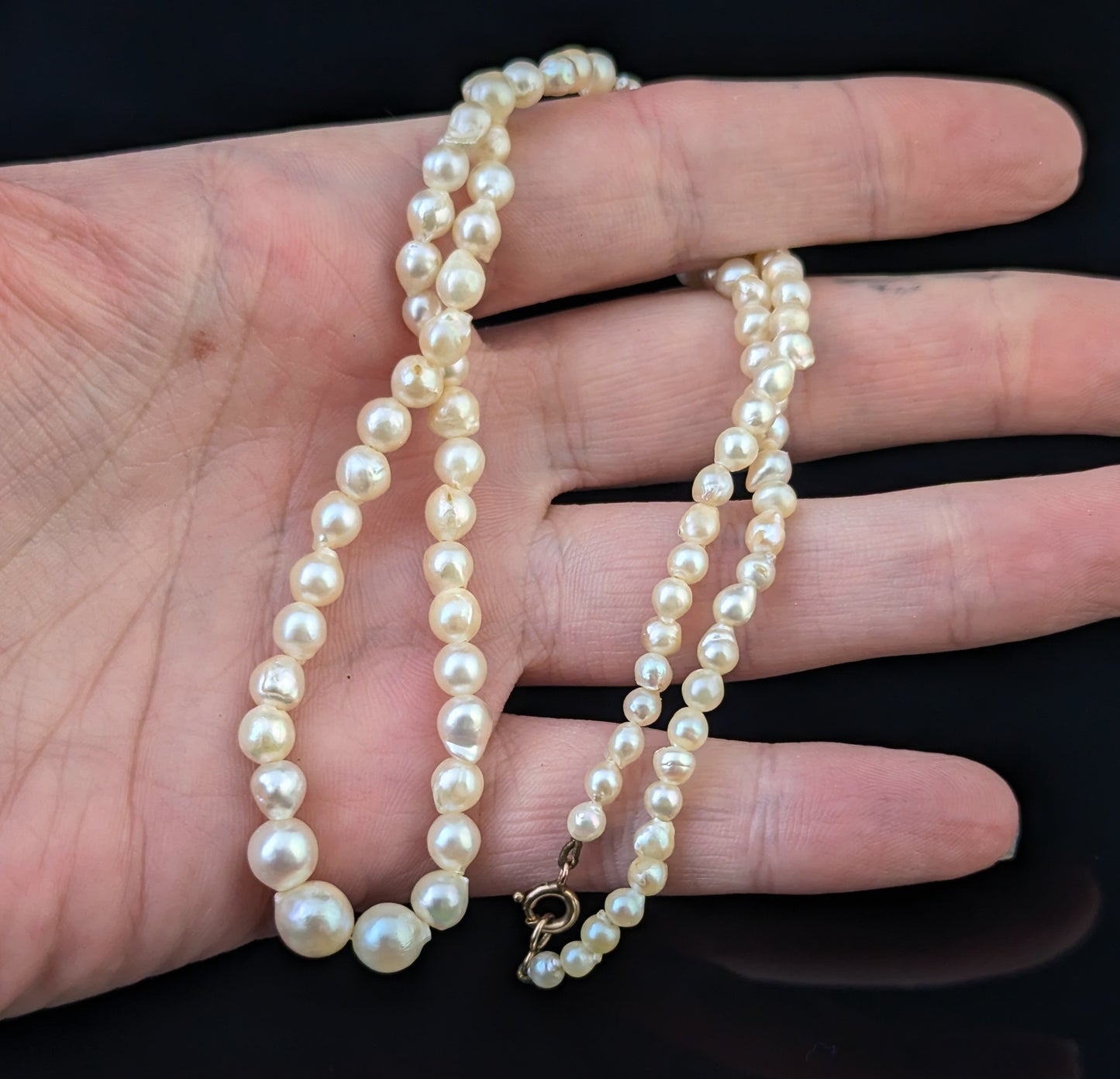Vintage Cultured Pearl necklace, 9ct gold clasp, baroque shape