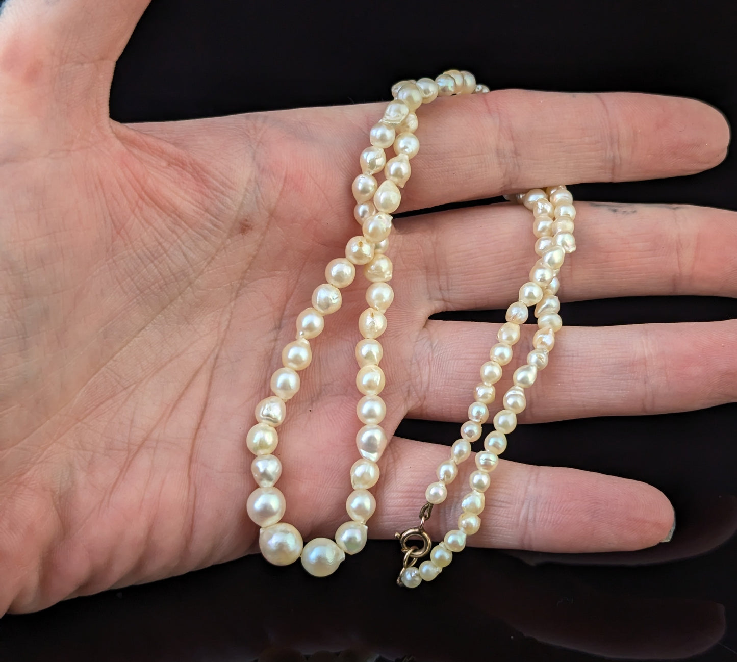 Vintage Cultured Pearl necklace, 9ct gold clasp, baroque shape