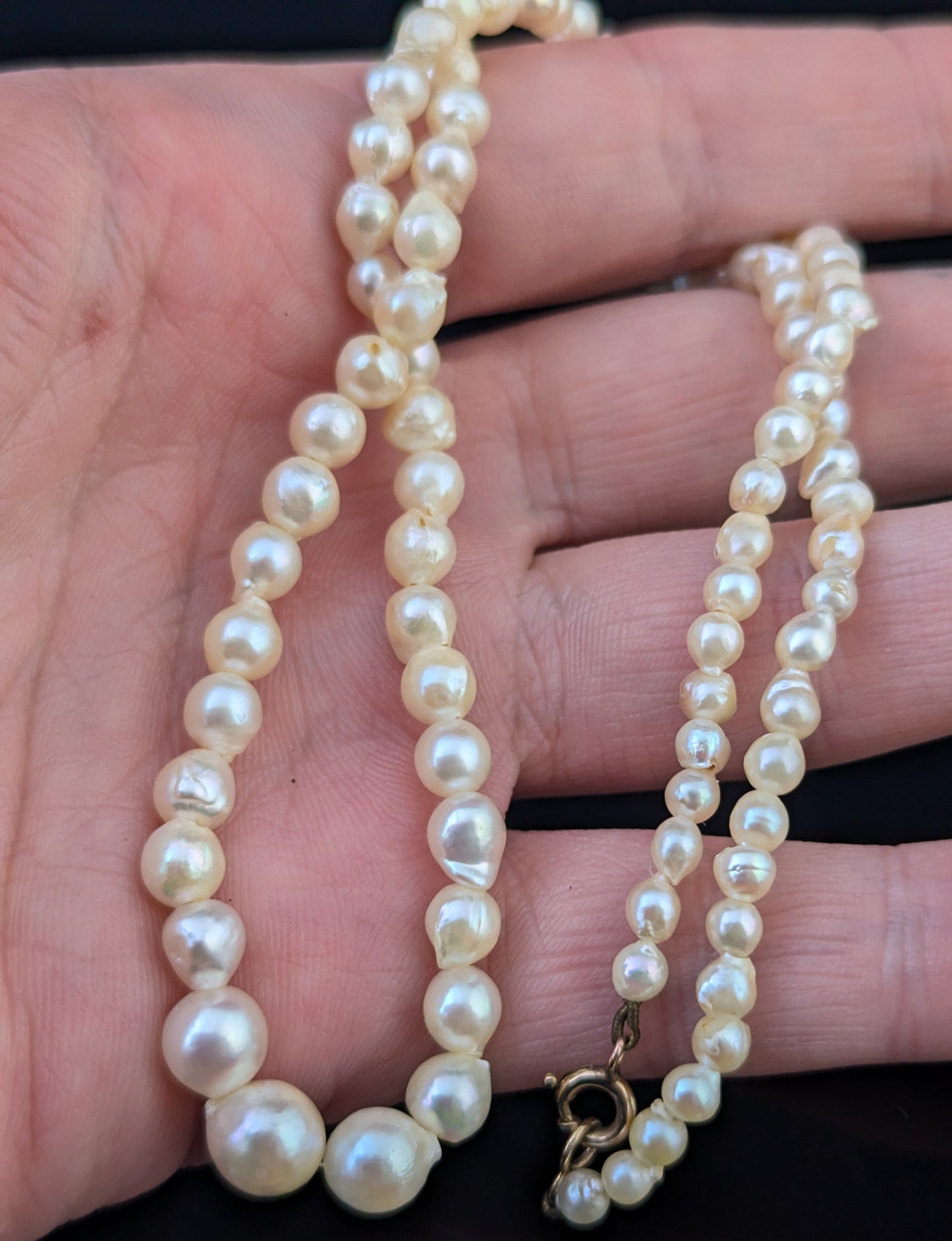 Vintage Cultured Pearl necklace, 9ct gold clasp, baroque shape