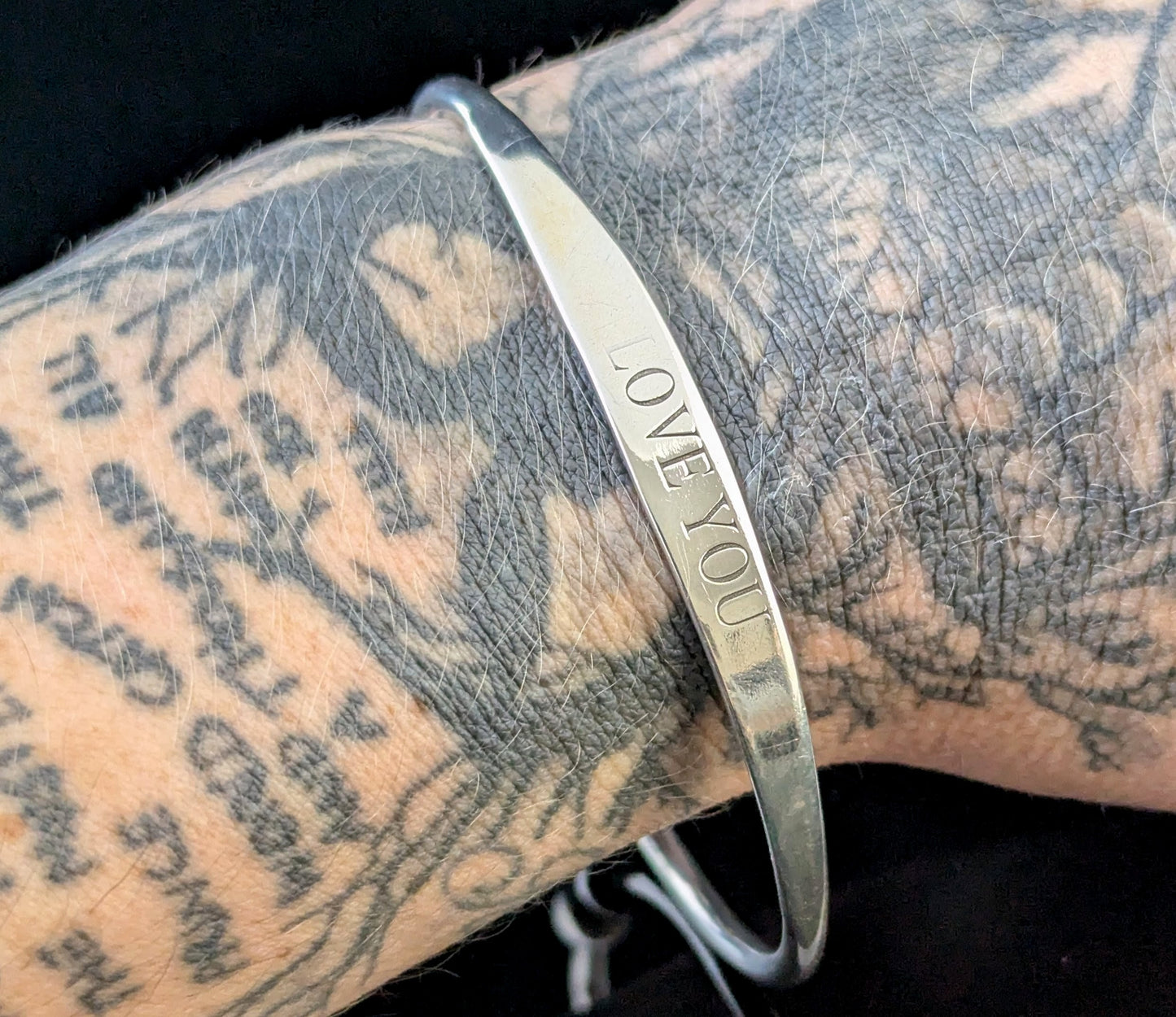 Vintage sterling silver torque bangle, I Love You