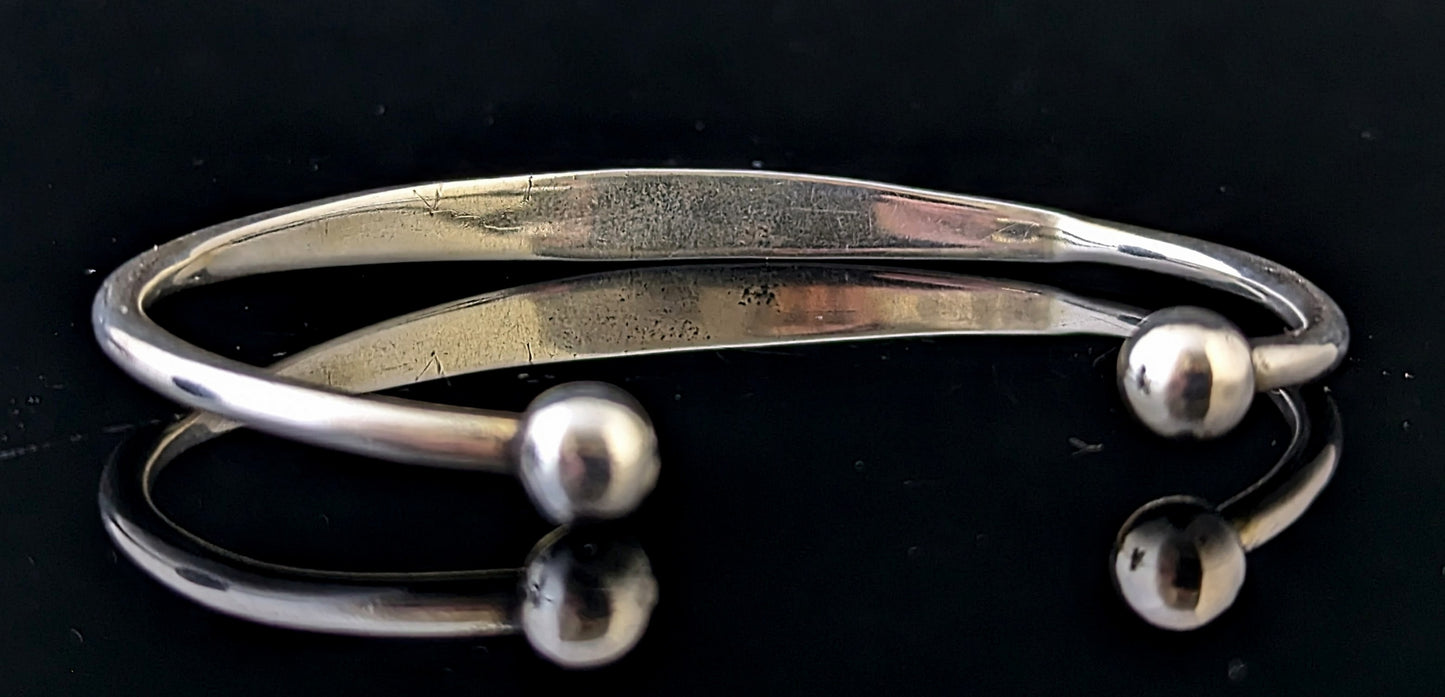 Vintage sterling silver torque bangle, I Love You