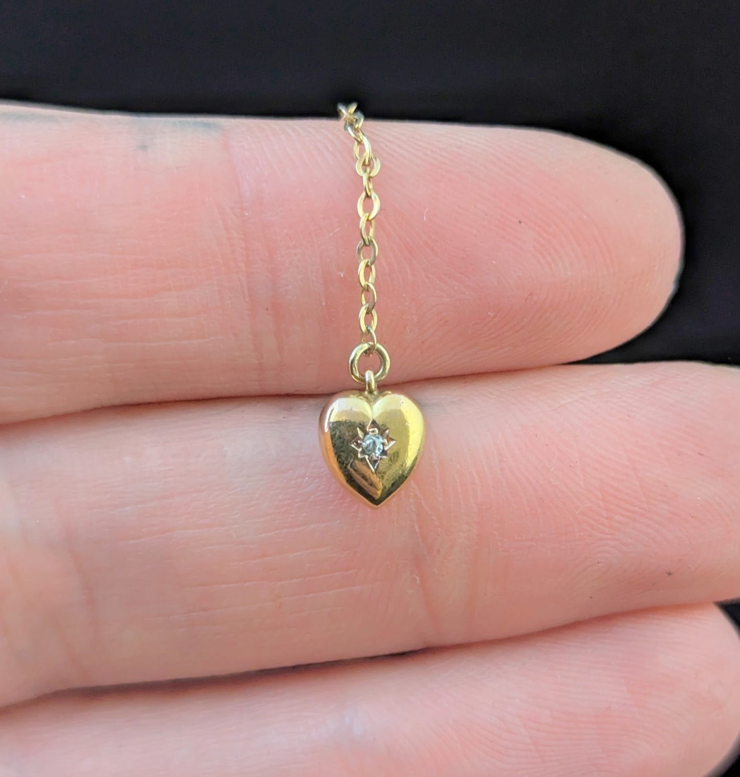 Antique 9ct gold and diamond, puffy heart pendant, charm