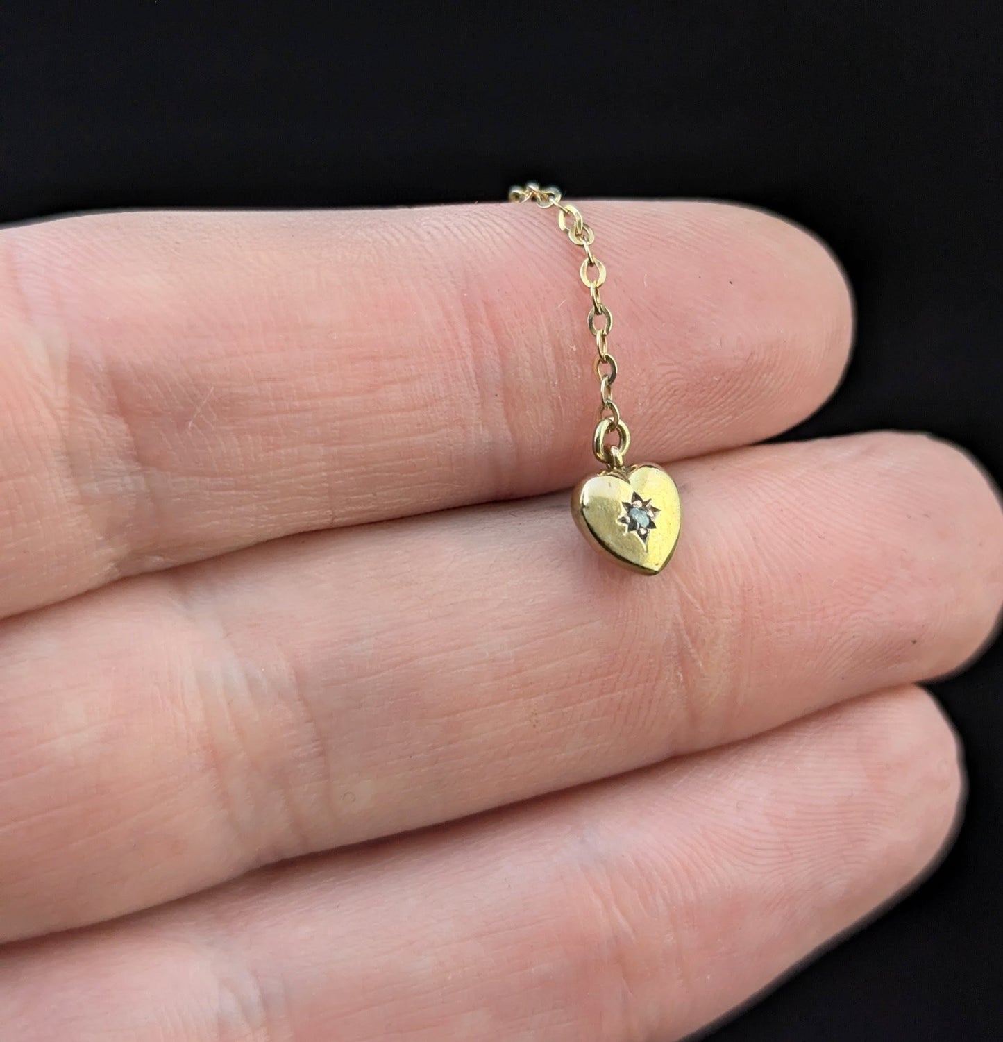 Antique 9ct gold and diamond, puffy heart pendant, charm