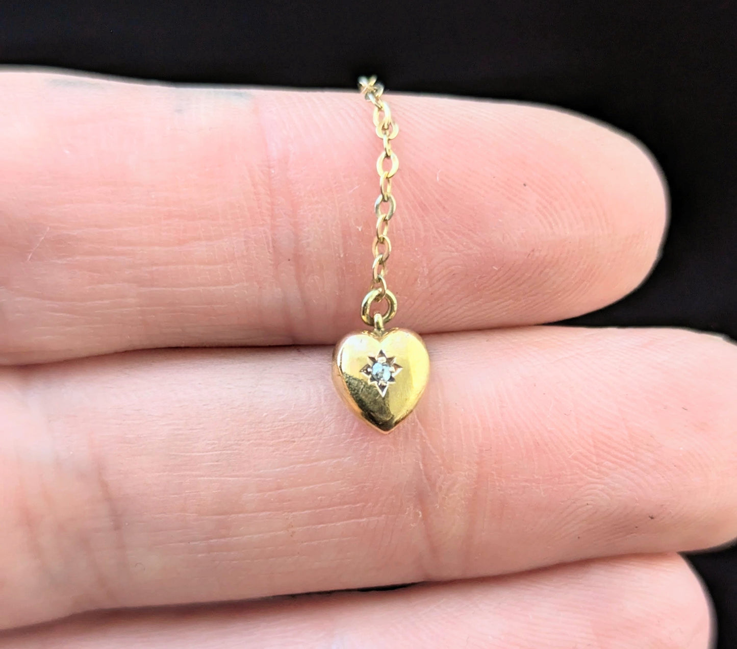 Antique 9ct gold and diamond, puffy heart pendant, charm