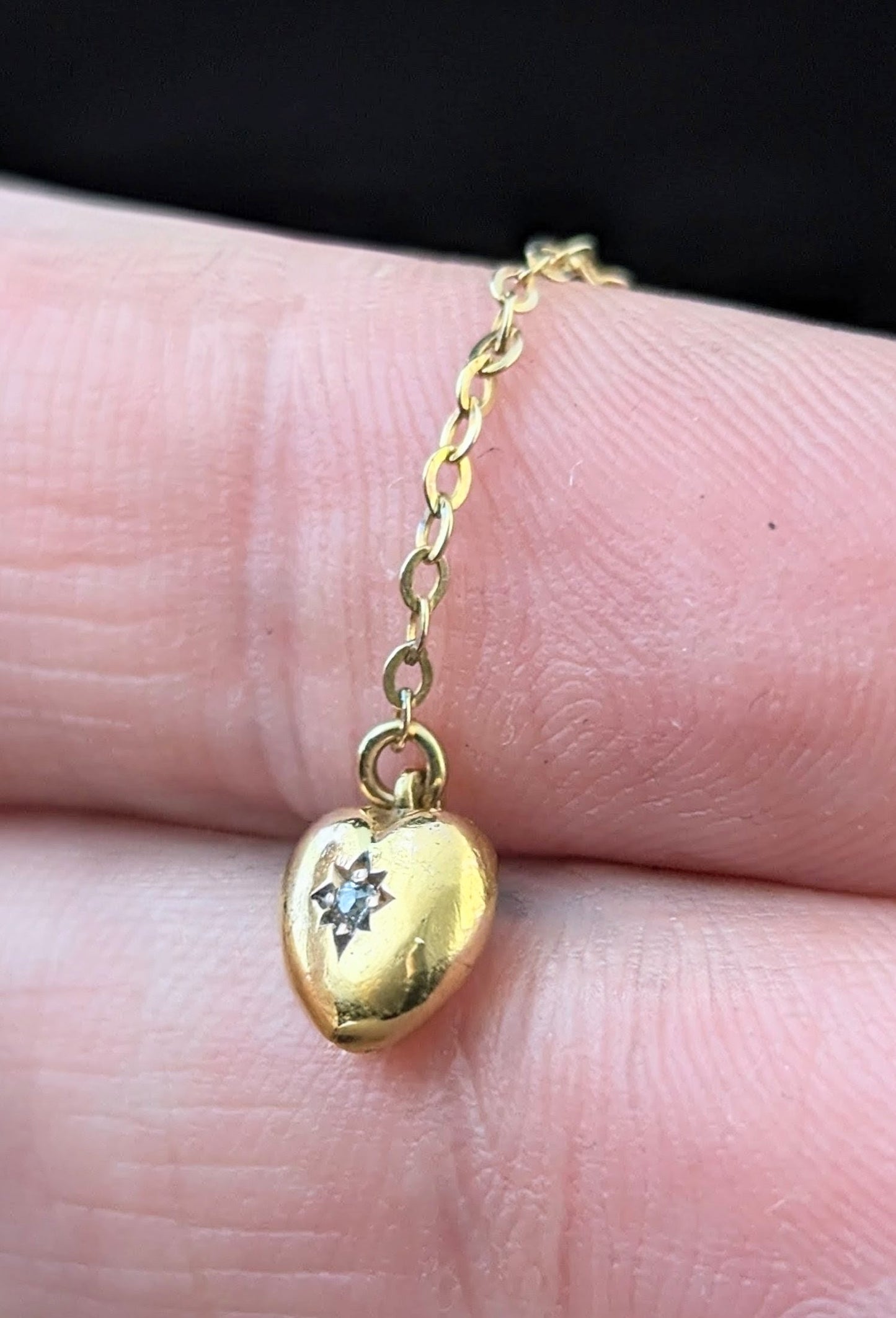 Antique 9ct gold and diamond, puffy heart pendant, charm