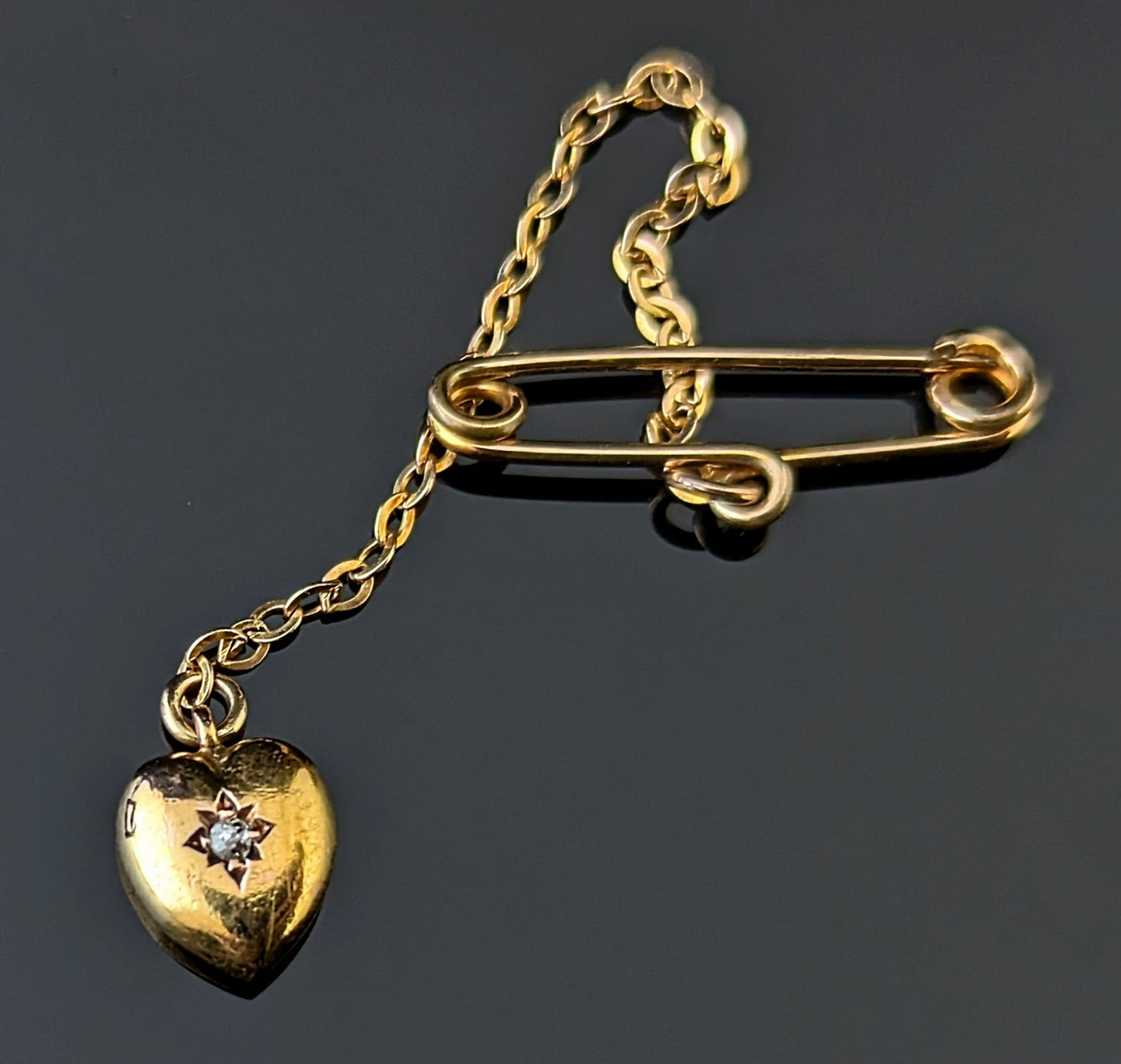 Antique 9ct gold and diamond, puffy heart pendant, charm