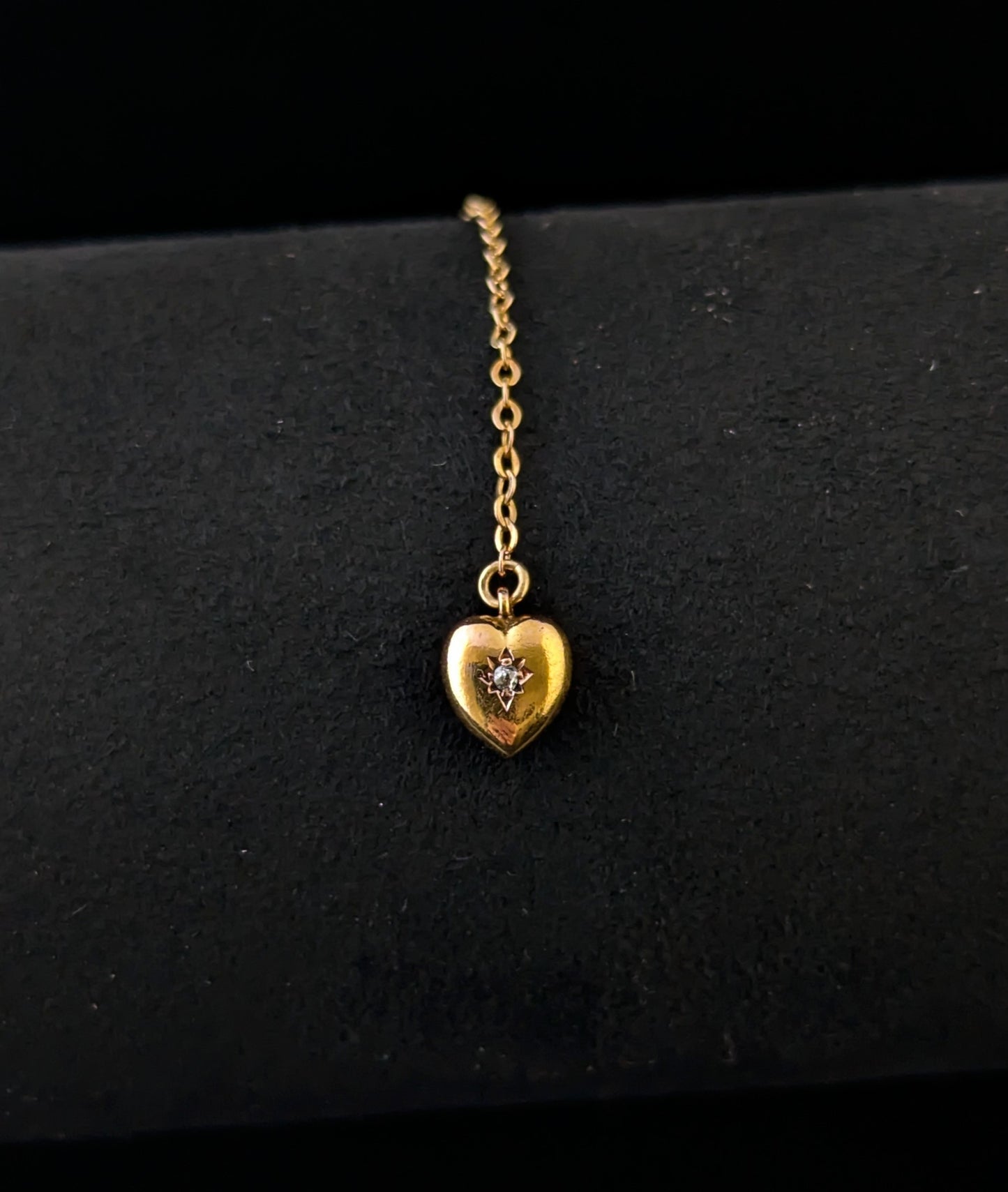 Antique 9ct gold and diamond, puffy heart pendant, charm