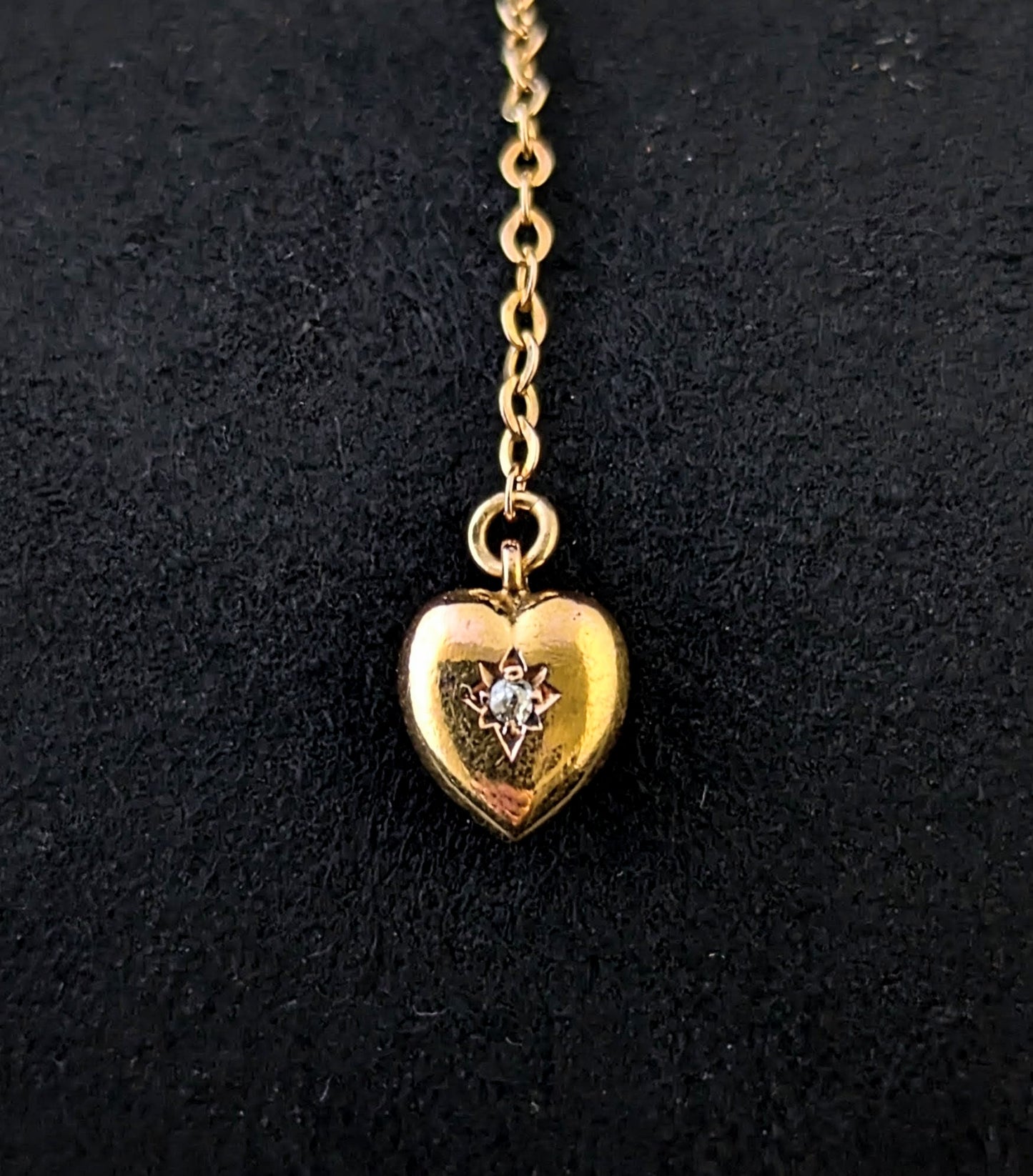 Antique 9ct gold and diamond, puffy heart pendant, charm