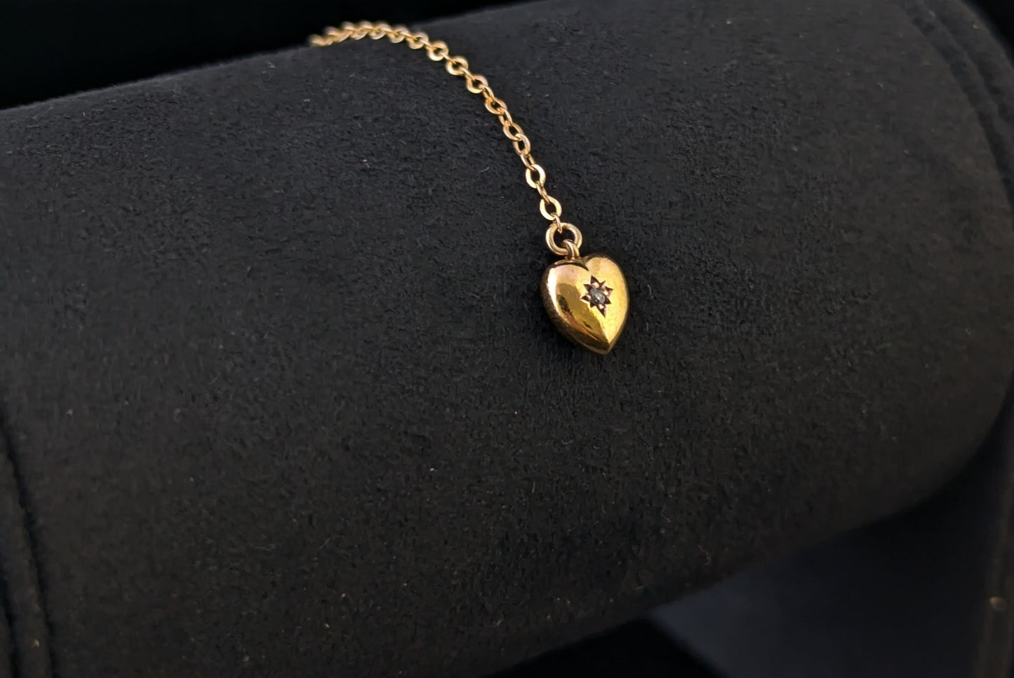 Antique 9ct gold and diamond, puffy heart pendant, charm