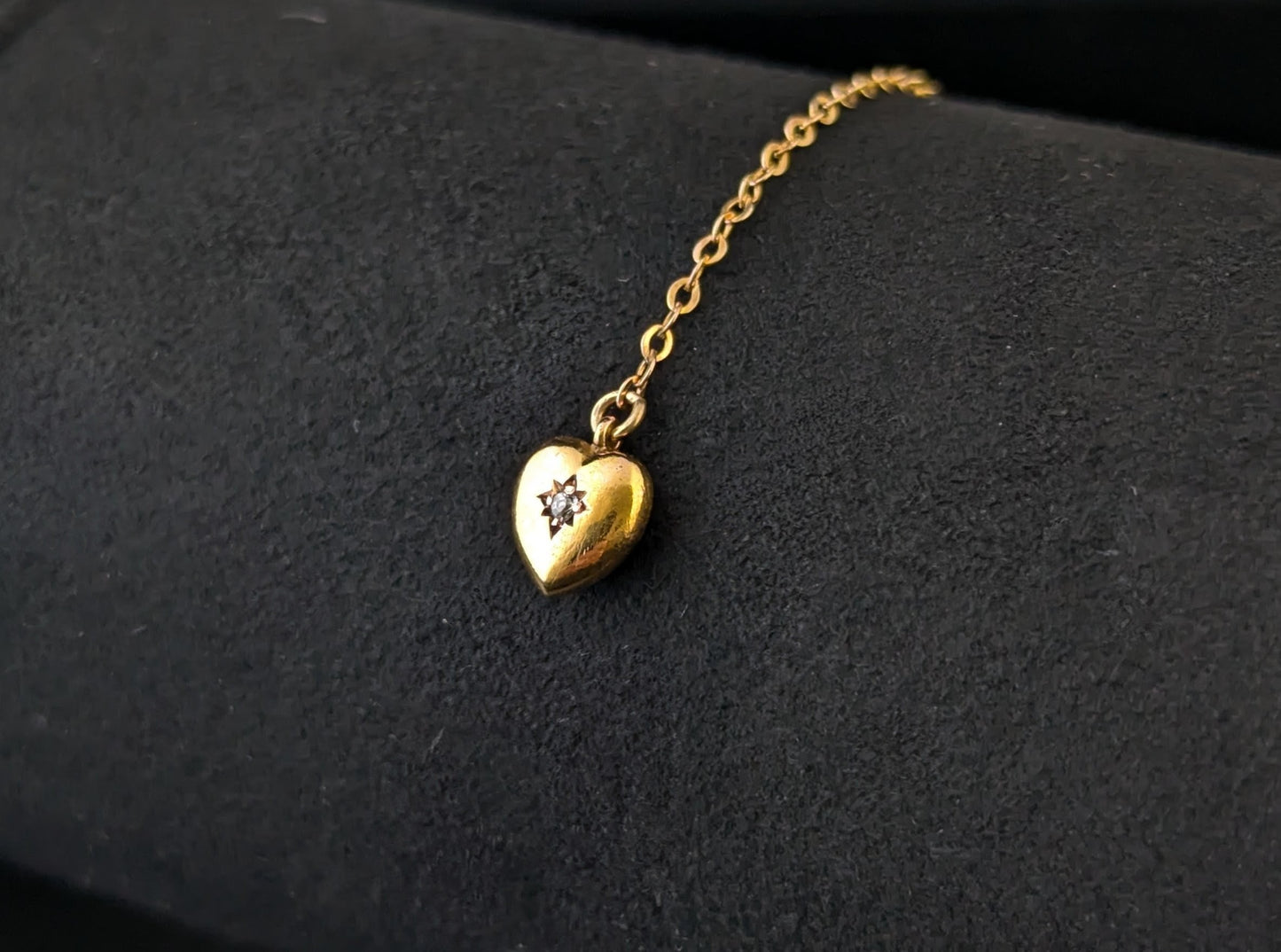 Antique 9ct gold and diamond, puffy heart pendant, charm