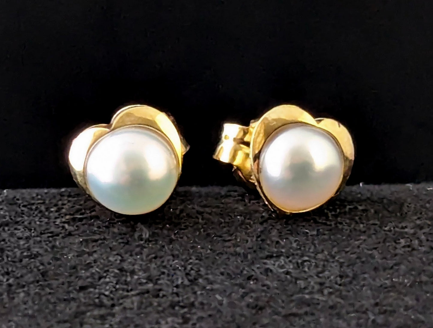 Vintage Pearl love heart stud earrings, 9ct gold