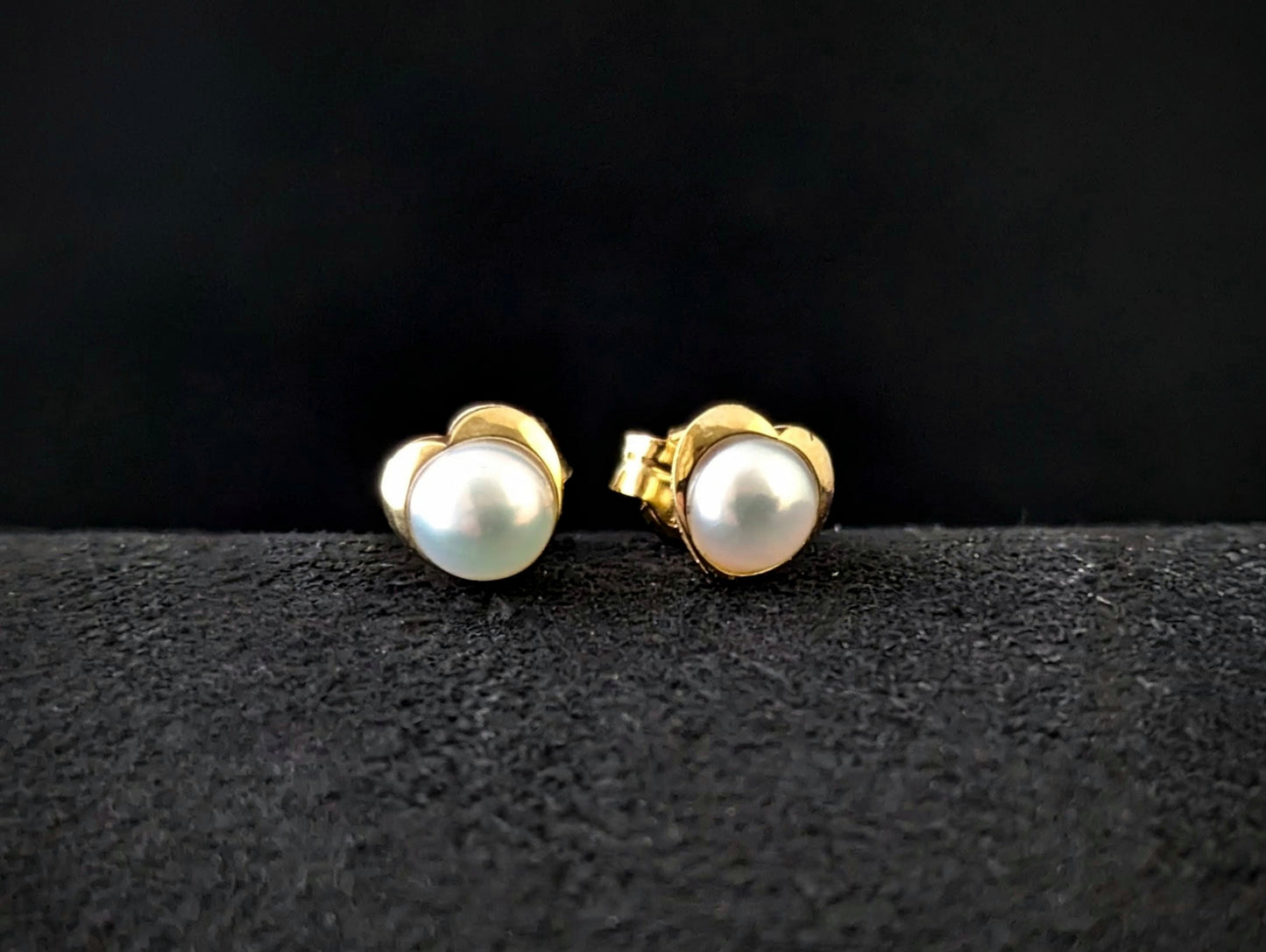 Vintage Pearl love heart stud earrings, 9ct gold