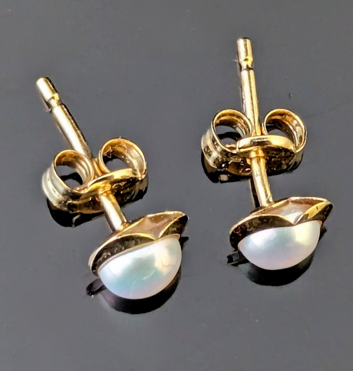 Vintage Pearl love heart stud earrings, 9ct gold