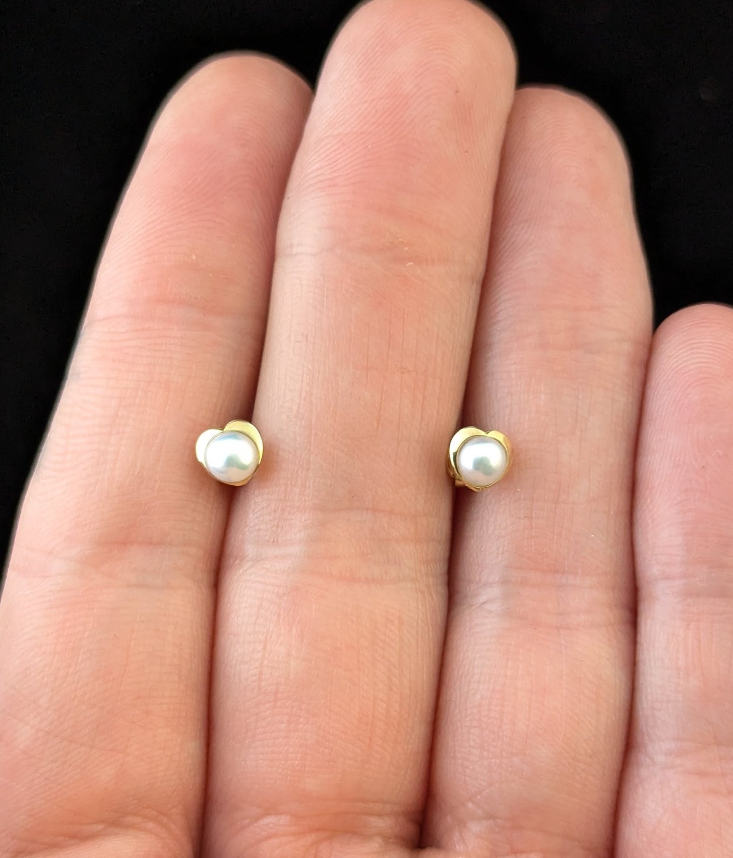 Vintage Pearl love heart stud earrings, 9ct gold