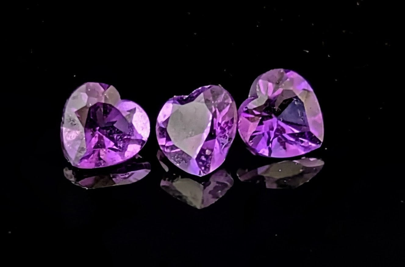 Vintage heart cut amethyst gemstones, loose stones