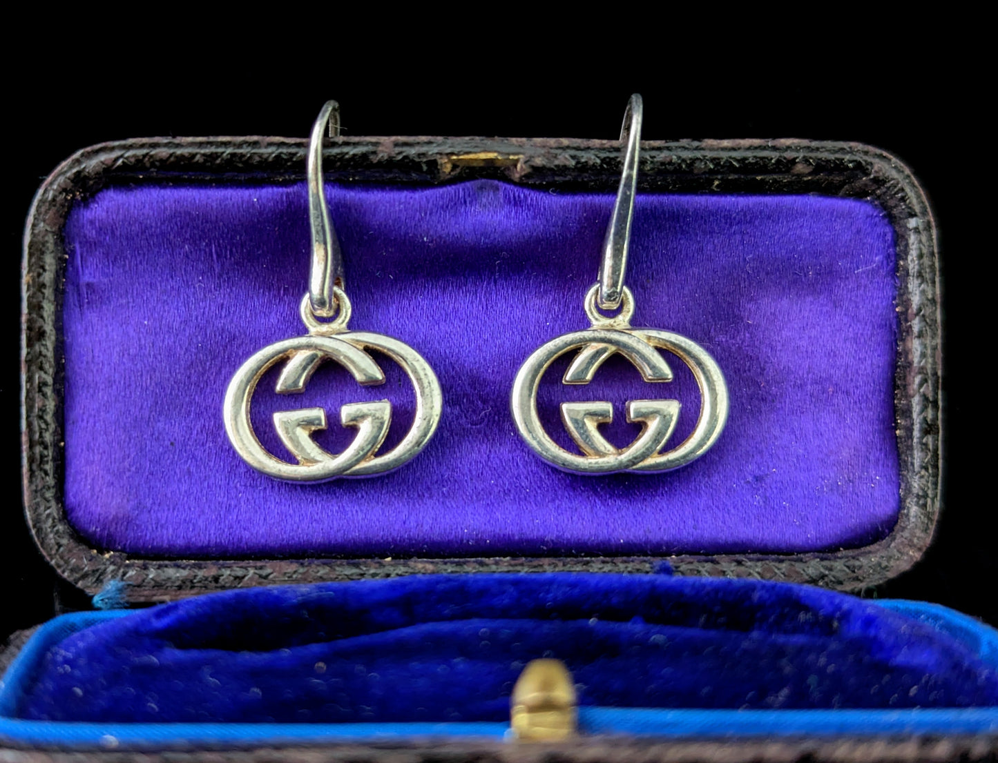 Vintage Gucci sterling silver dangle earrings, interlocking G