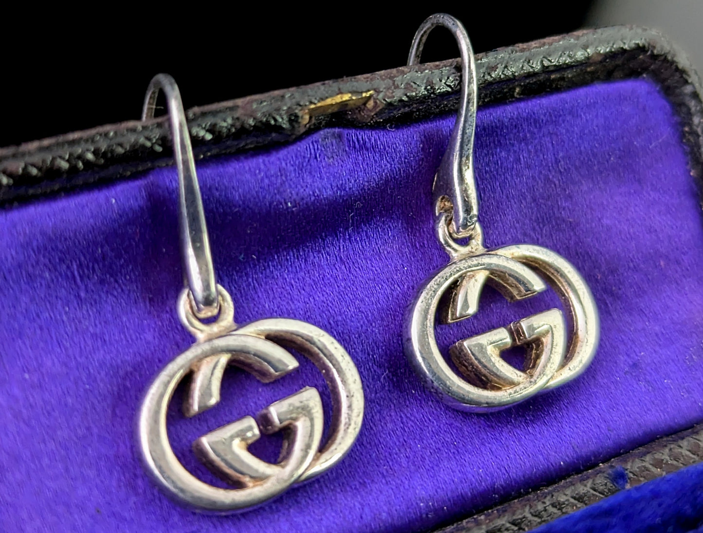Vintage Gucci sterling silver dangle earrings, interlocking G