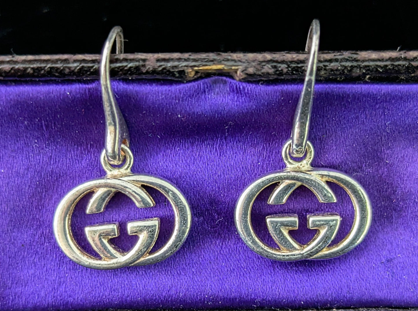 Vintage Gucci sterling silver dangle earrings, interlocking G