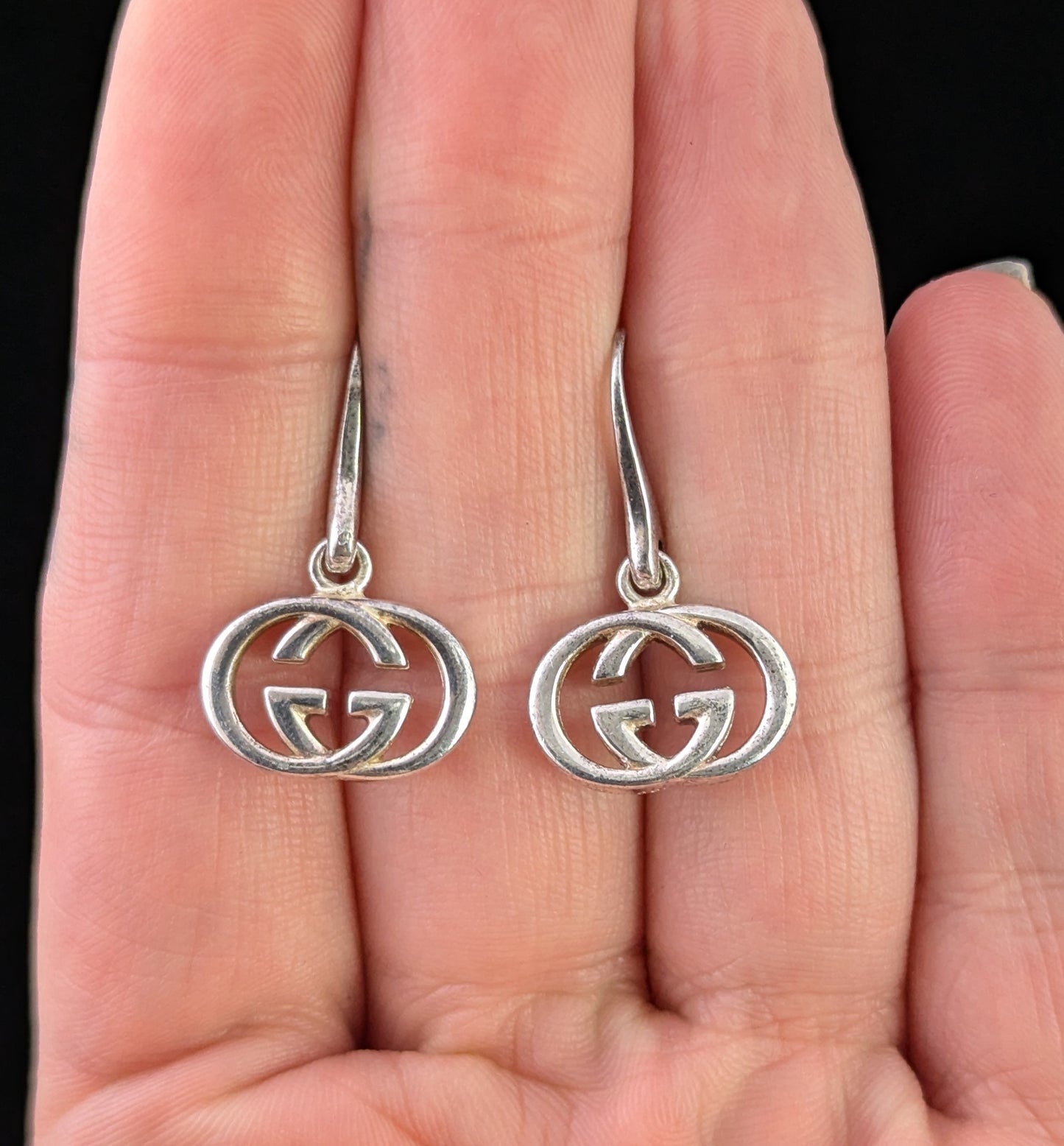 Vintage Gucci sterling silver dangle earrings, interlocking G