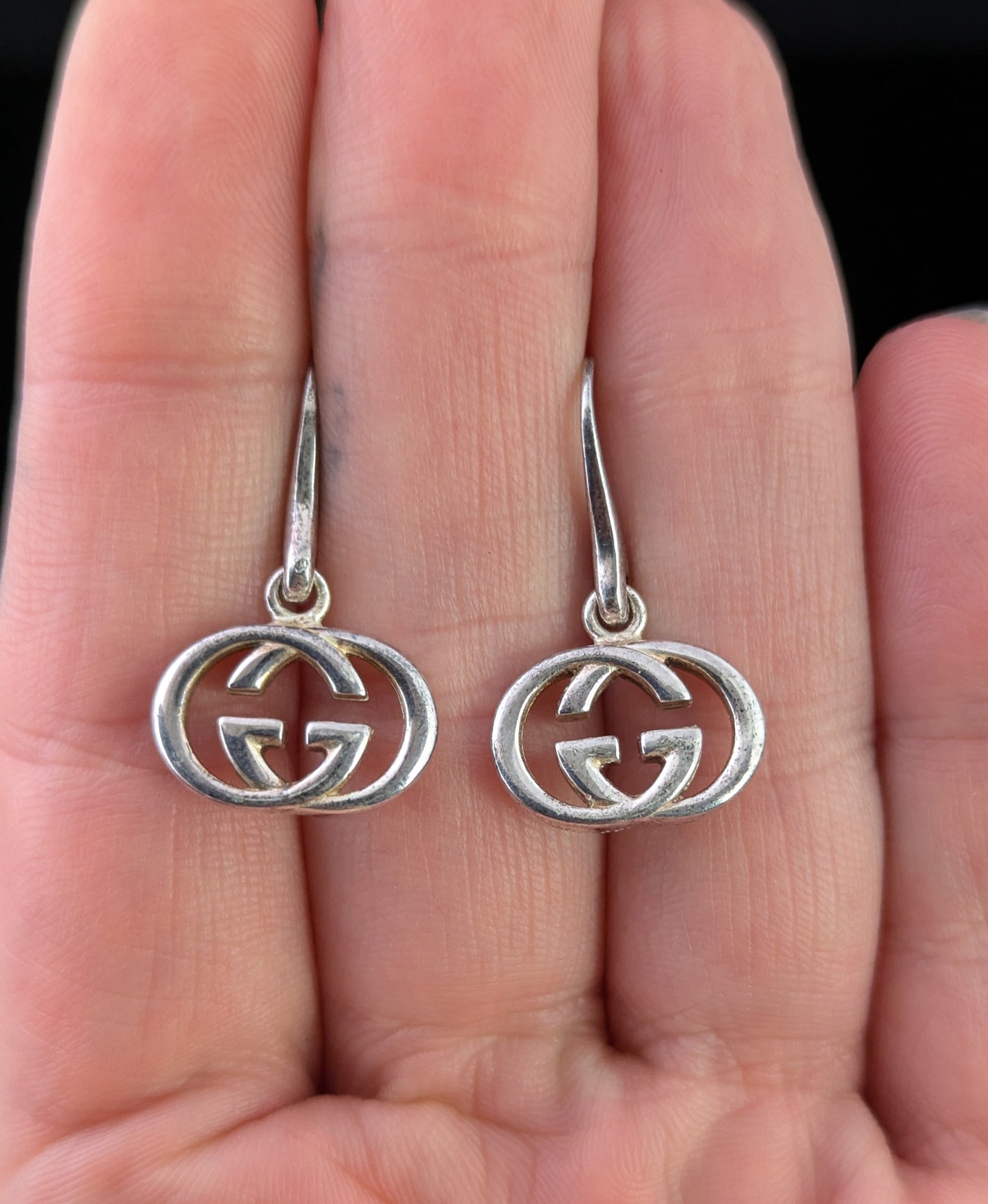 Vintage Gucci sterling silver dangle earrings, interlocking G