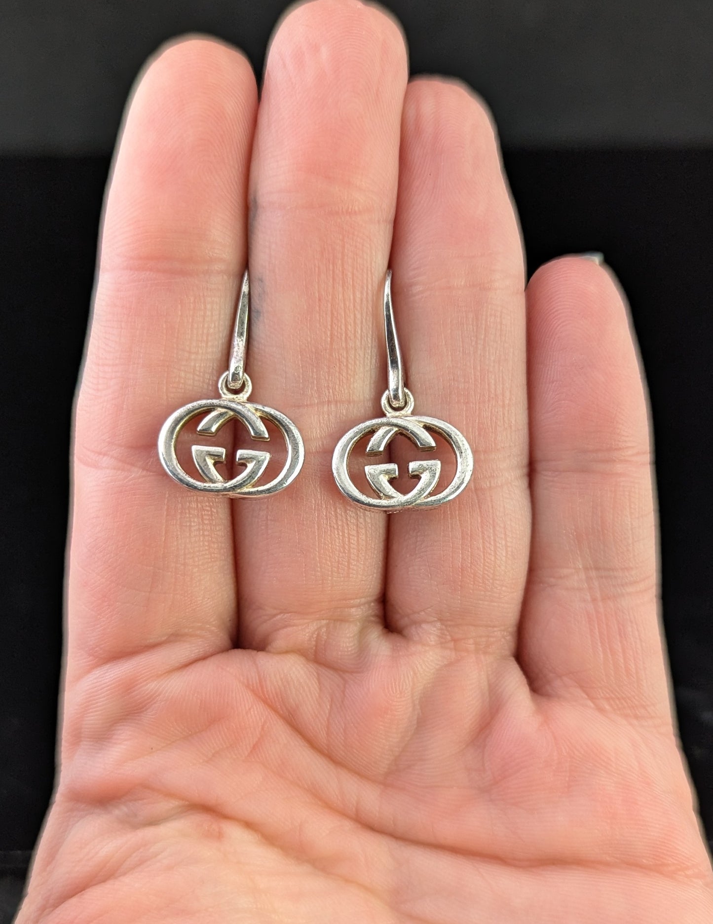 Vintage Gucci sterling silver dangle earrings, interlocking G