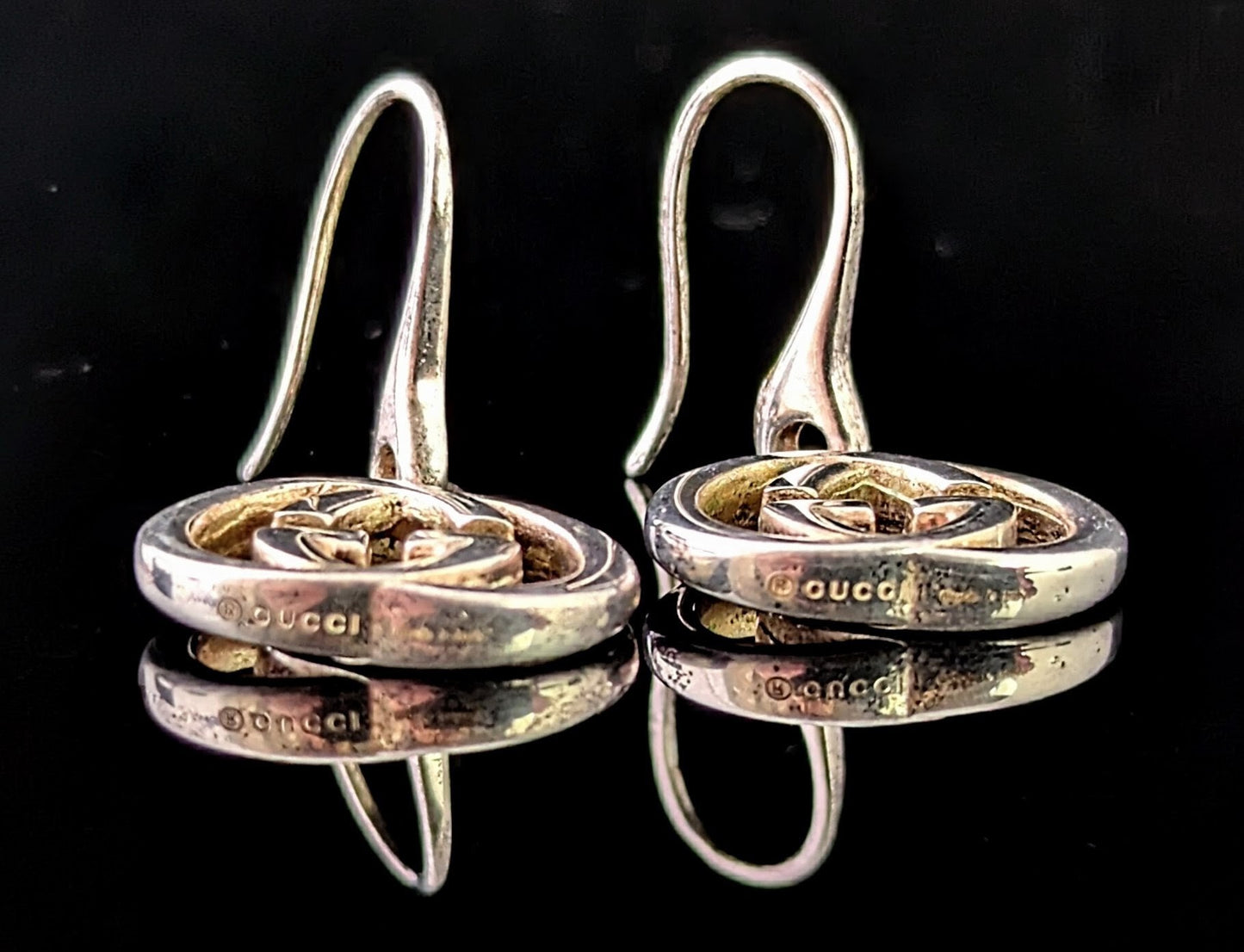Vintage Gucci sterling silver dangle earrings, interlocking G