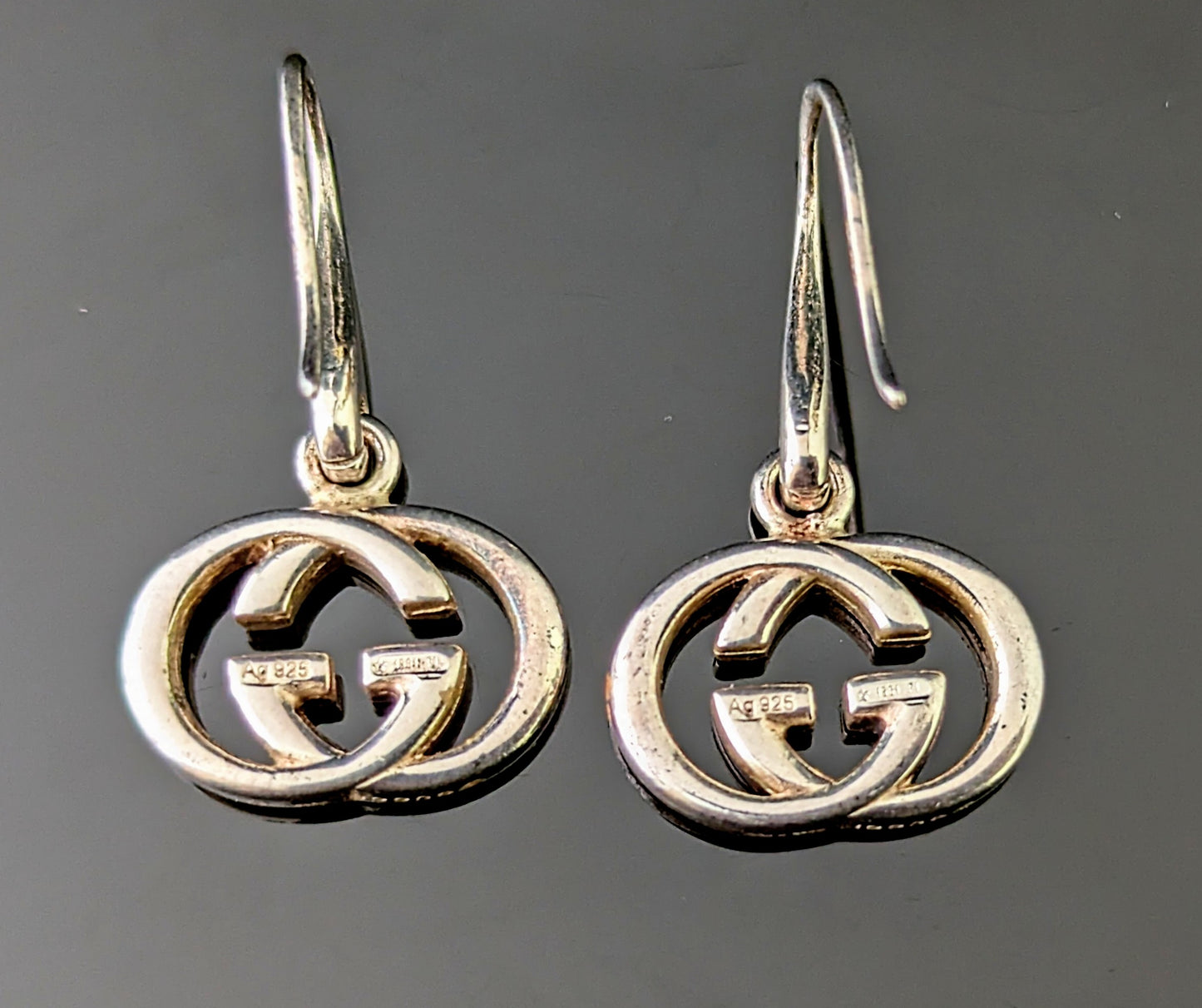 Vintage Gucci sterling silver dangle earrings, interlocking G