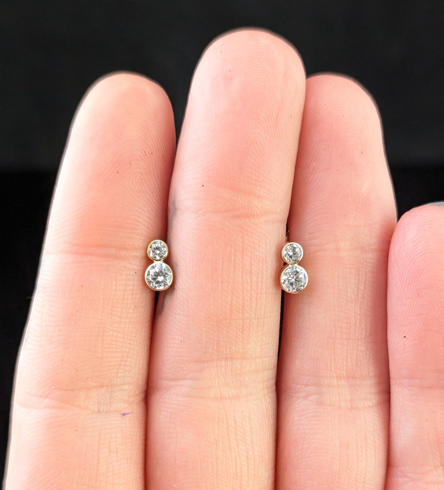 Vintage double paste stone stud earrings, 9ct yellow gold