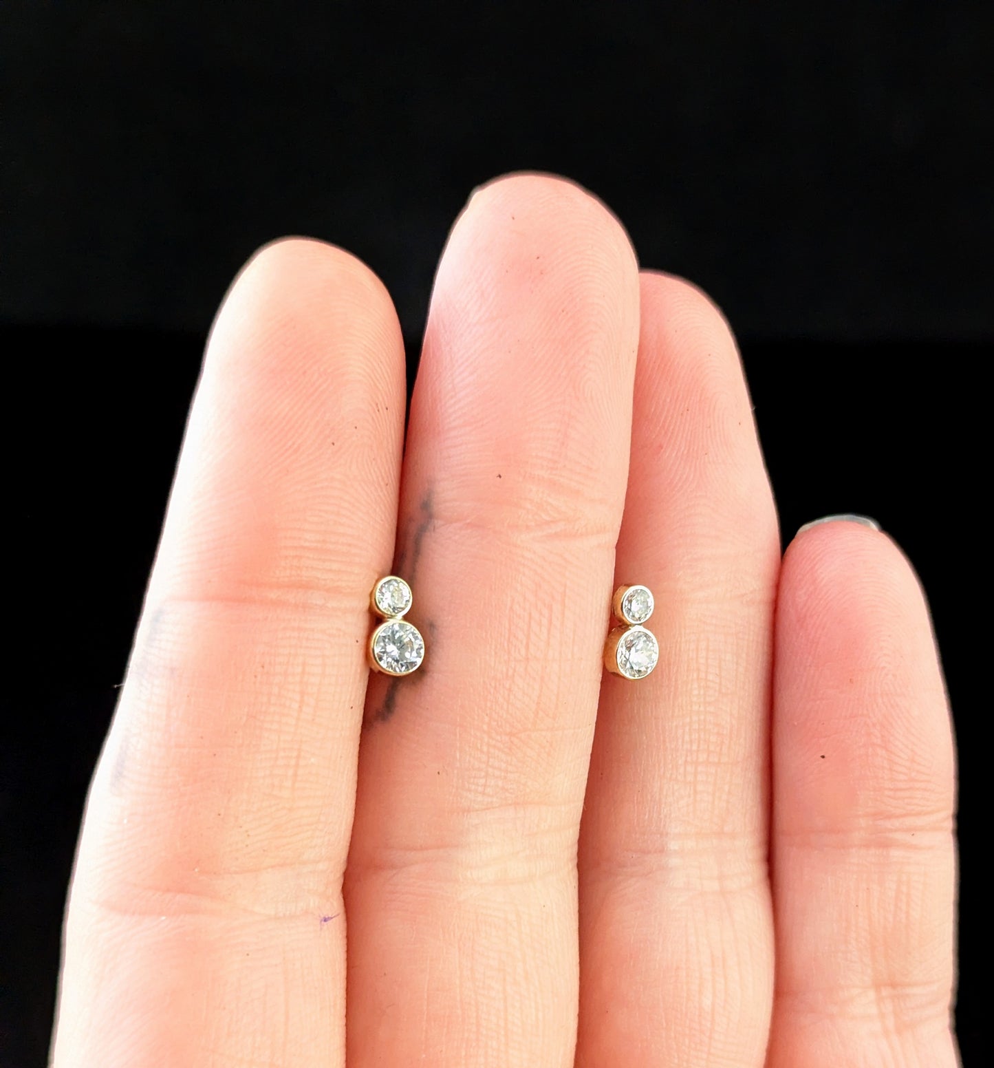 Vintage double paste stone stud earrings, 9ct yellow gold