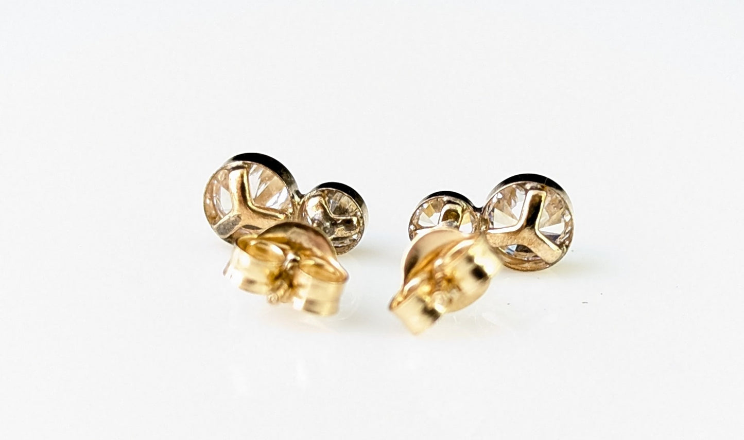 Vintage double paste stone stud earrings, 9ct yellow gold
