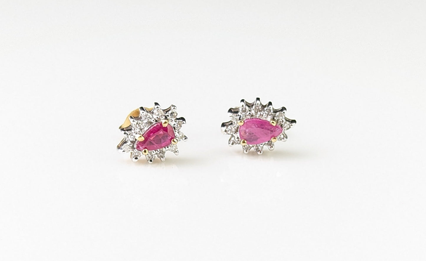 Vintage Ruby and Diamond cluster earrings, 9ct gold