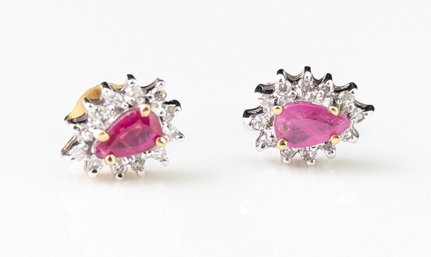 Vintage Ruby and Diamond cluster earrings, 9ct gold