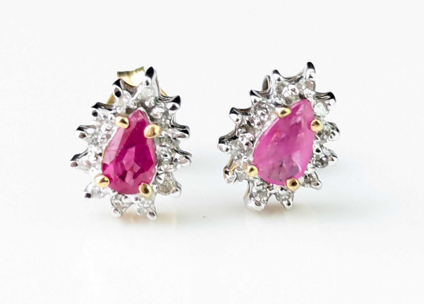 Vintage Ruby and Diamond cluster earrings, 9ct gold