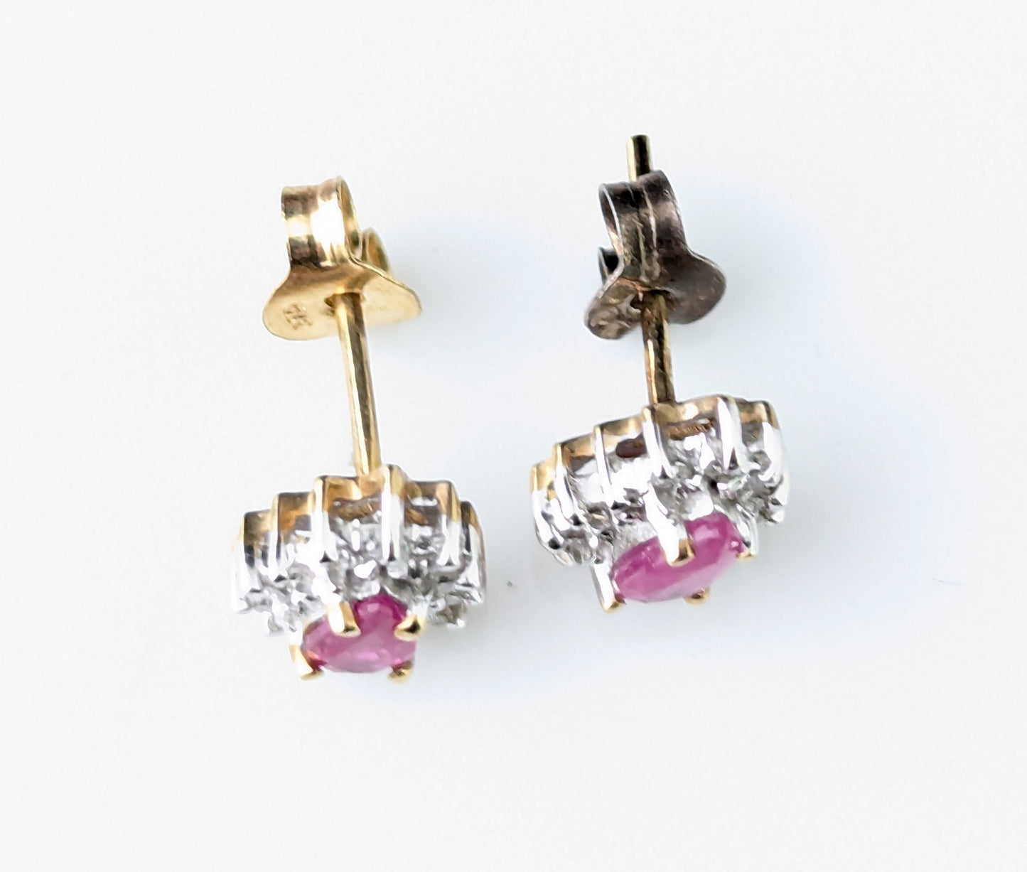 Vintage Ruby and Diamond cluster earrings, 9ct gold