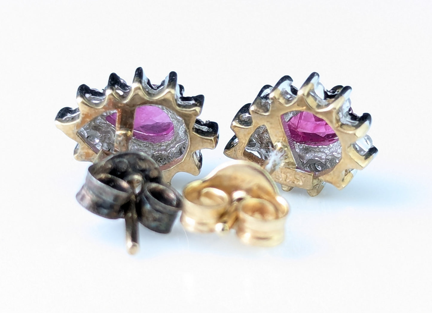 Vintage Ruby and Diamond cluster earrings, 9ct gold