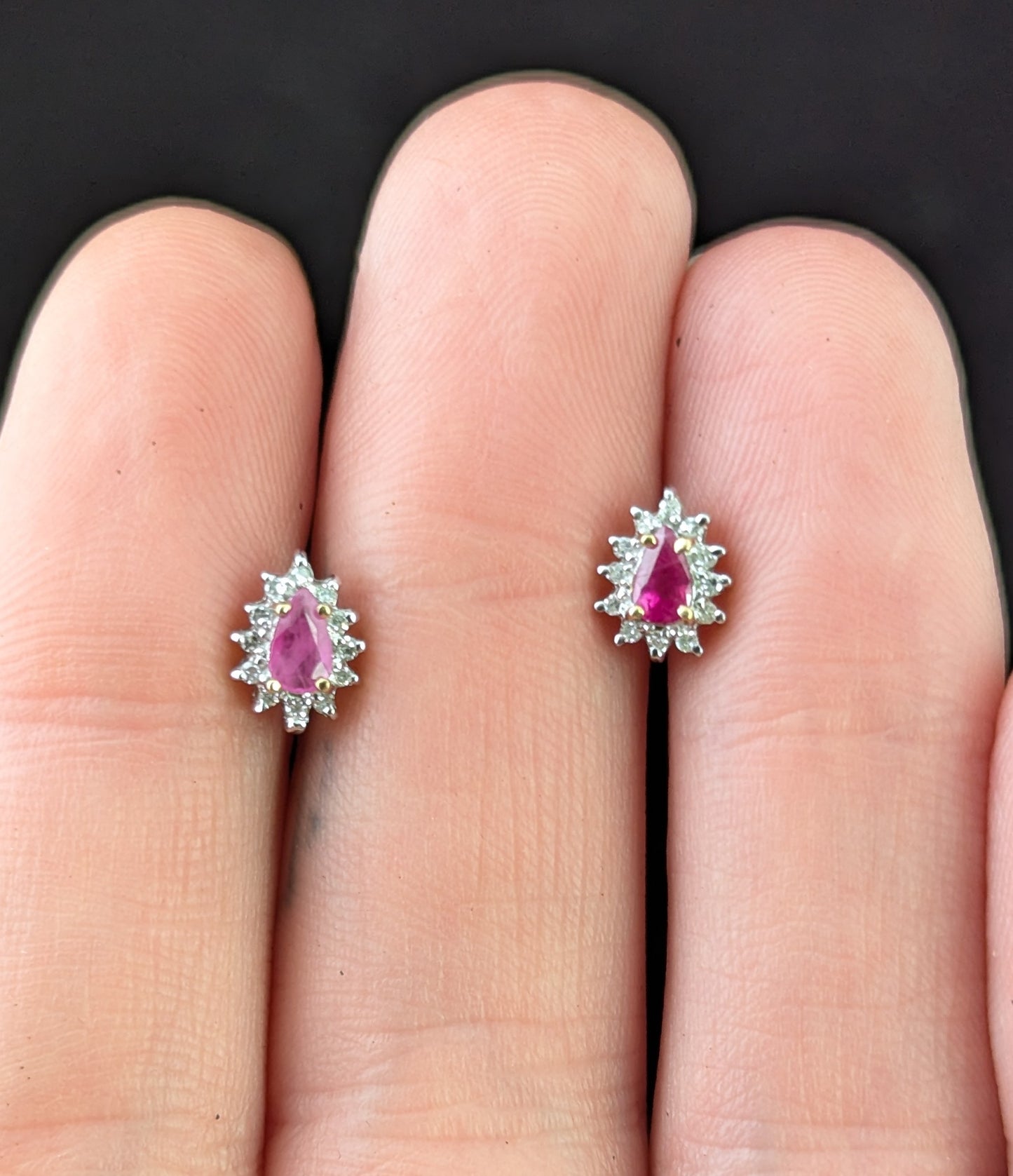 Vintage Ruby and Diamond cluster earrings, 9ct gold