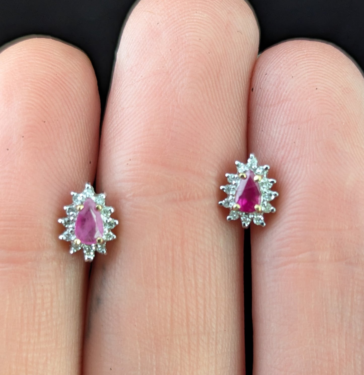 Vintage Ruby and Diamond cluster earrings, 9ct gold