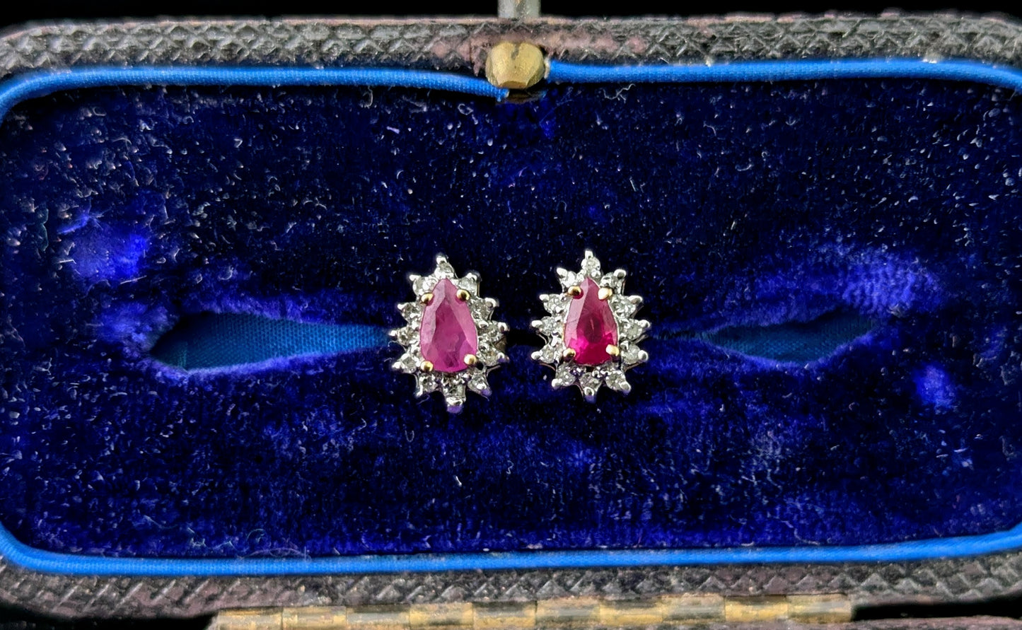 Vintage Ruby and Diamond cluster earrings, 9ct gold