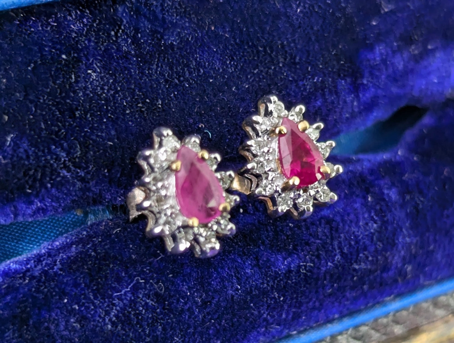 Vintage Ruby and Diamond cluster earrings, 9ct gold
