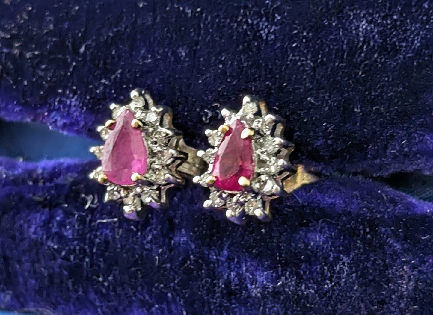 Vintage Ruby and Diamond cluster earrings, 9ct gold