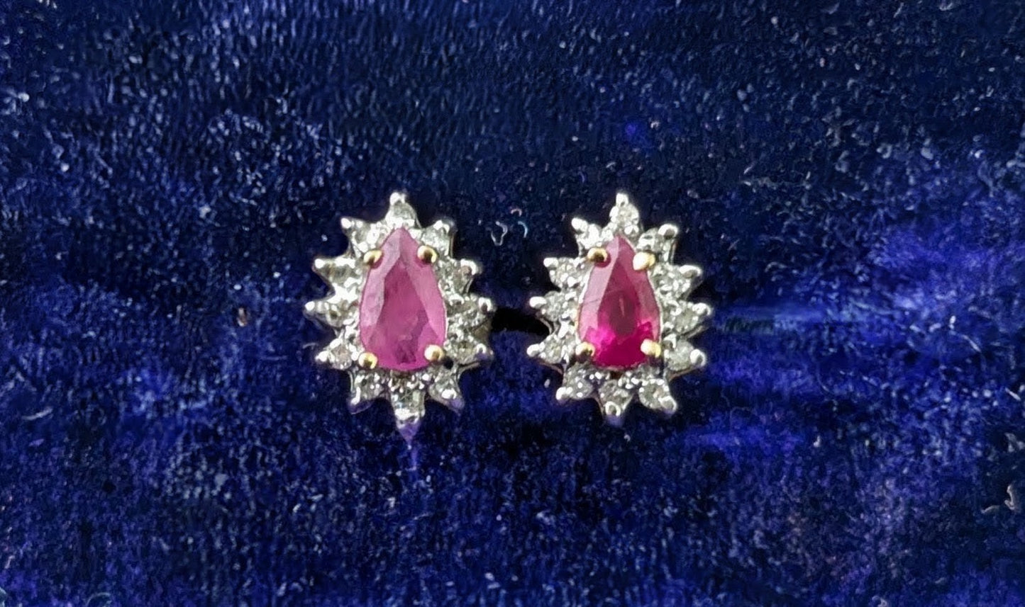 Vintage Ruby and Diamond cluster earrings, 9ct gold