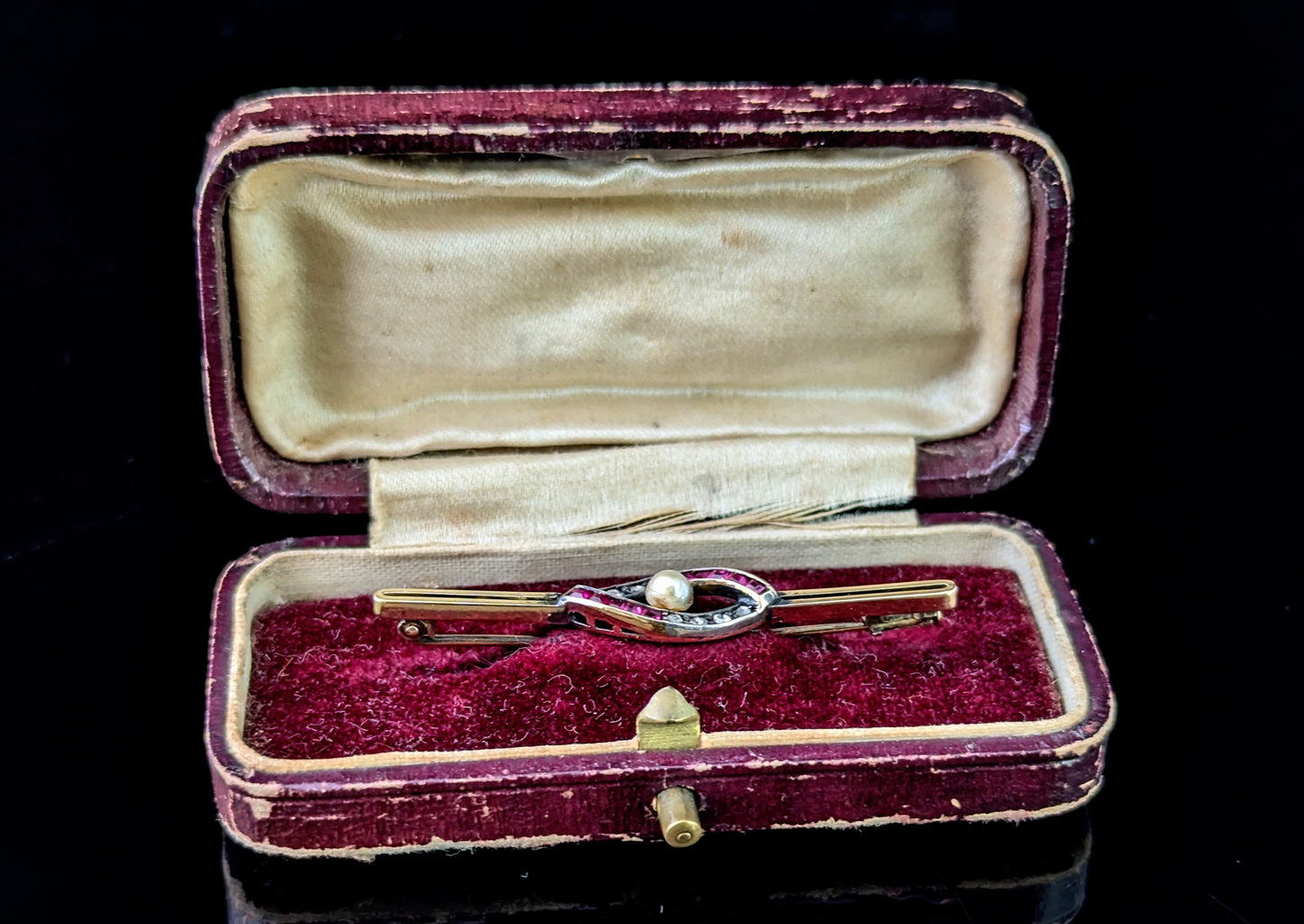 Antique Ruby and Diamond eye brooch, Boxed, 9ct gold