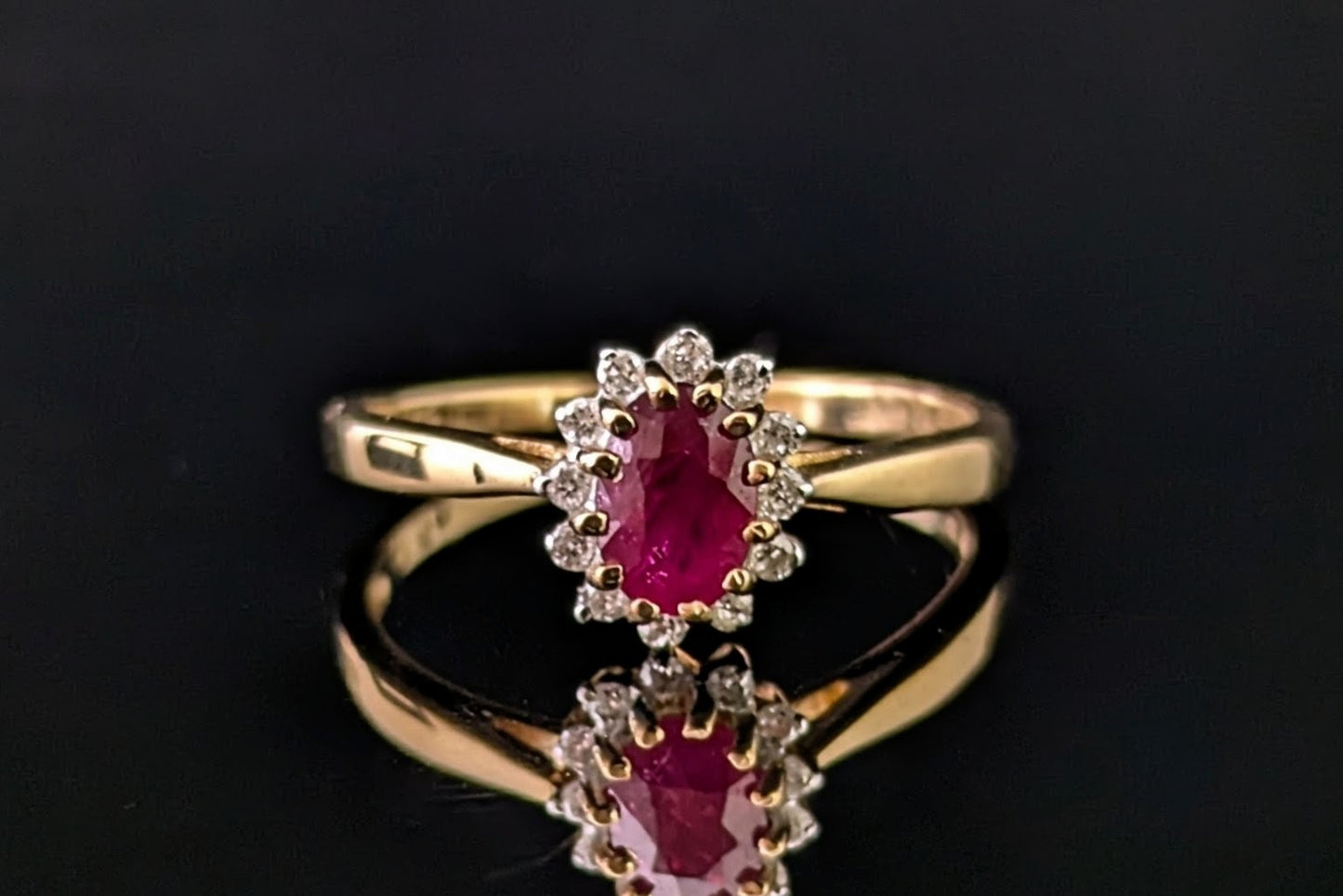 Vintage Ruby and Diamond cluster ring, 9ct gold, Glass filled