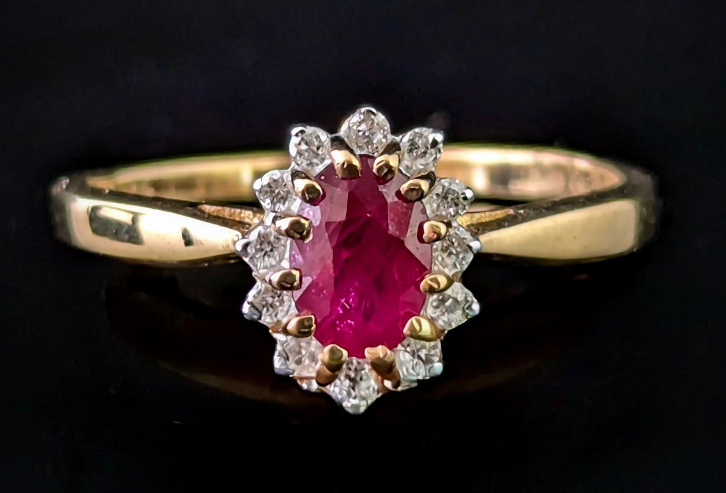 Vintage Ruby and Diamond cluster ring, 9ct gold, Glass filled