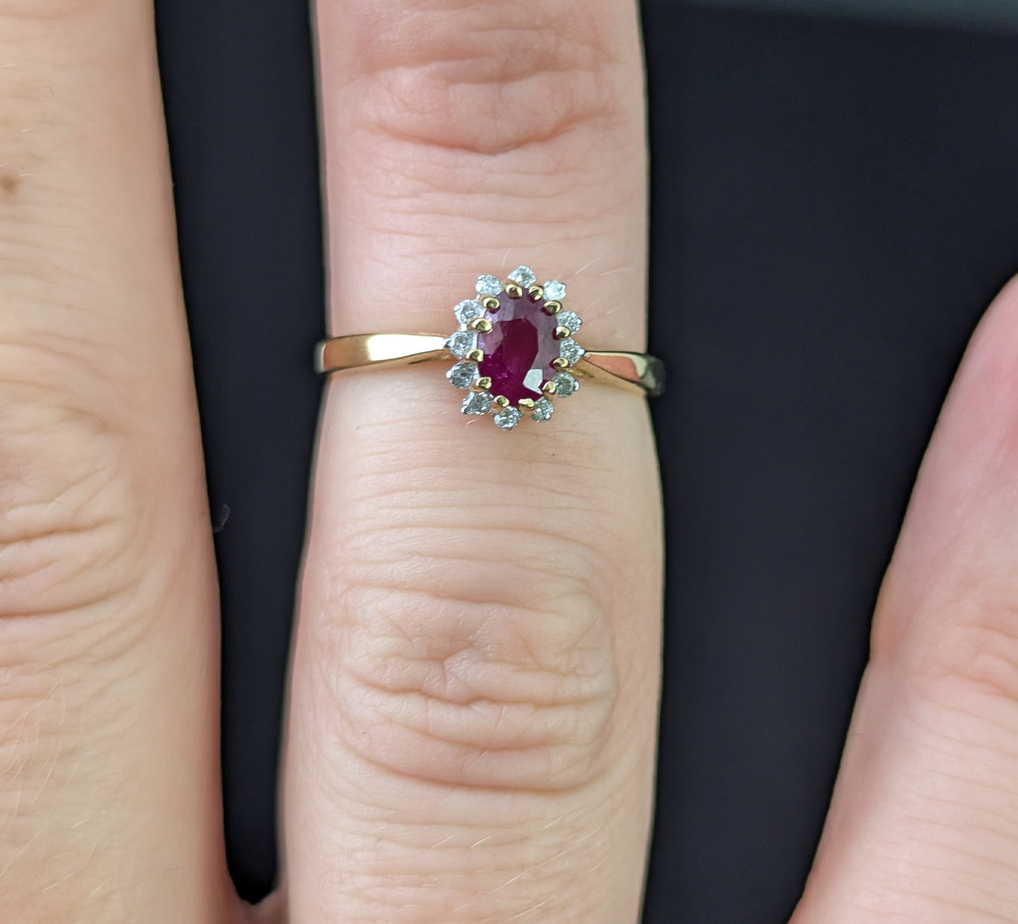 Vintage Ruby and Diamond cluster ring, 9ct gold, Glass filled