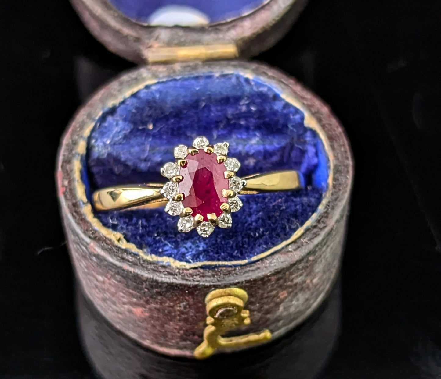 Vintage Ruby and Diamond cluster ring, 9ct gold, Glass filled