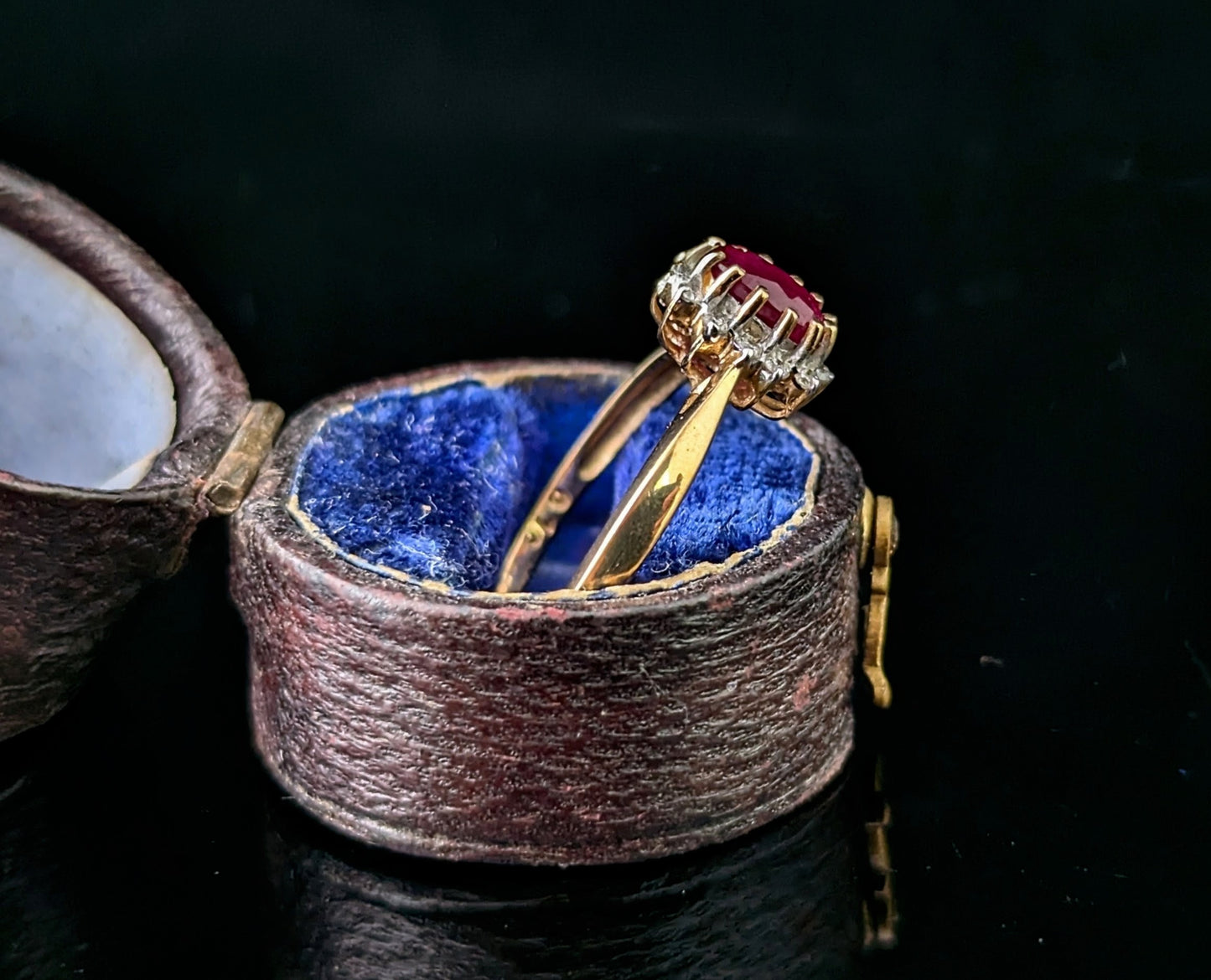 Vintage Ruby and Diamond cluster ring, 9ct gold, Glass filled