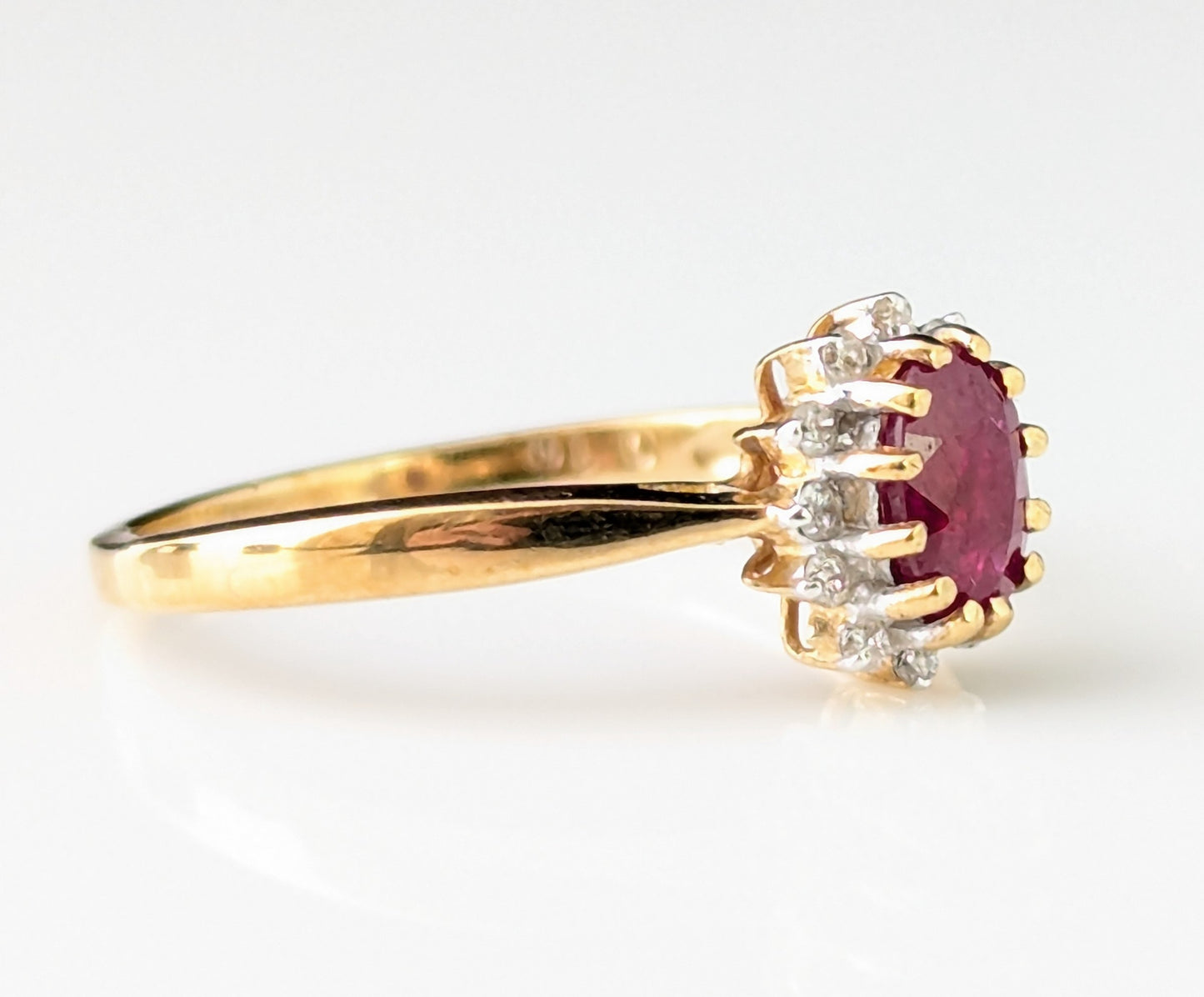 Vintage Ruby and Diamond cluster ring, 9ct gold, Glass filled
